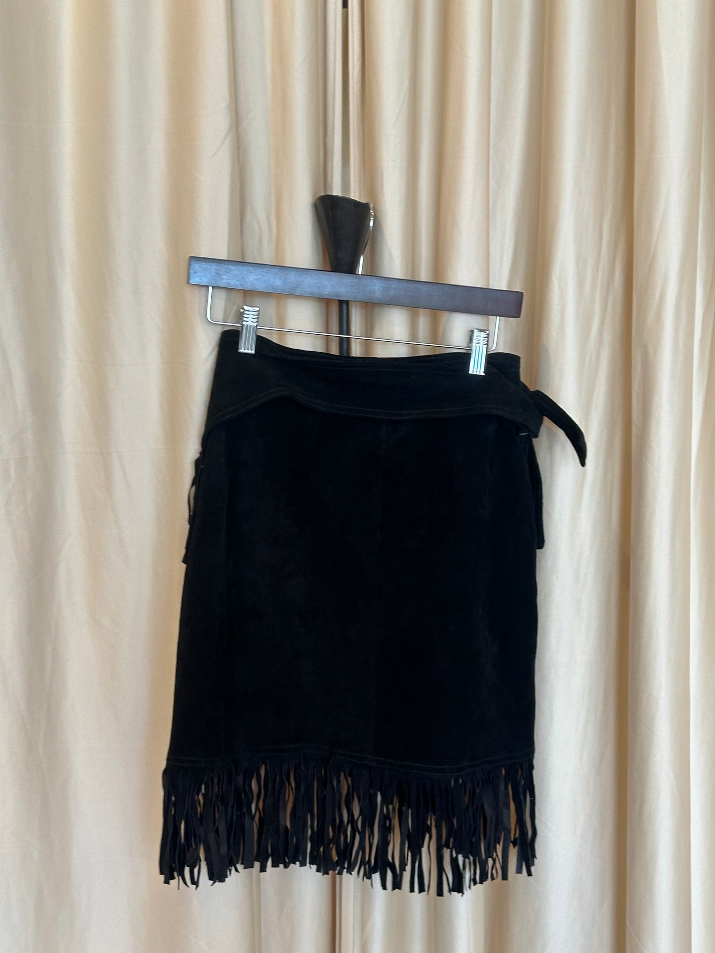 90s Suede Fringe Wrap Skirt