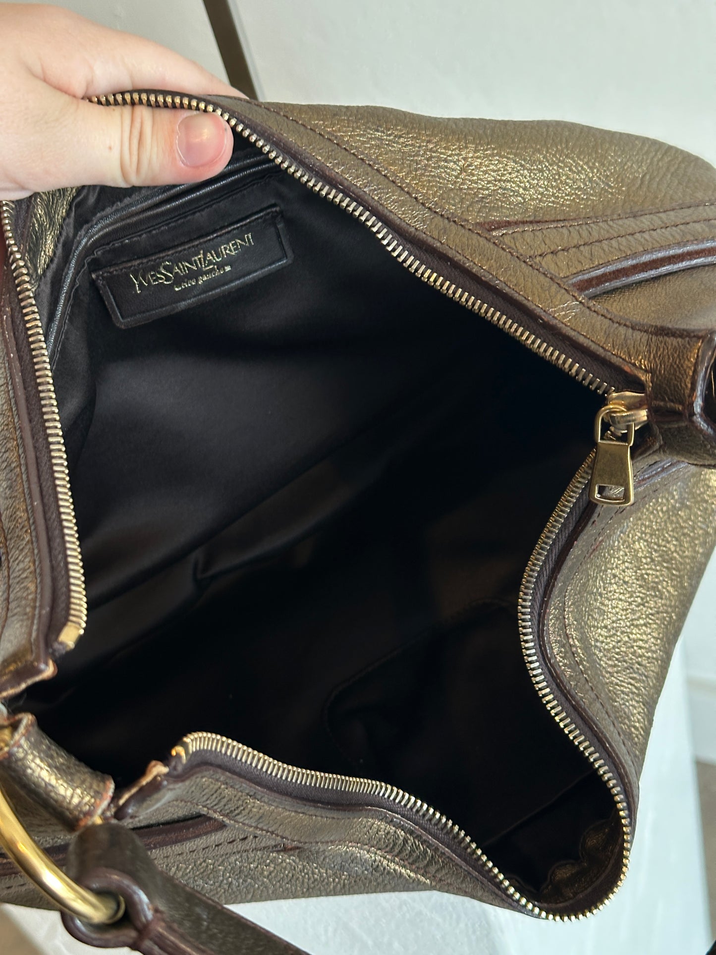 Yves Saint Laurent Rive Gauche Metallic Leather Hobo Shoulder Bag