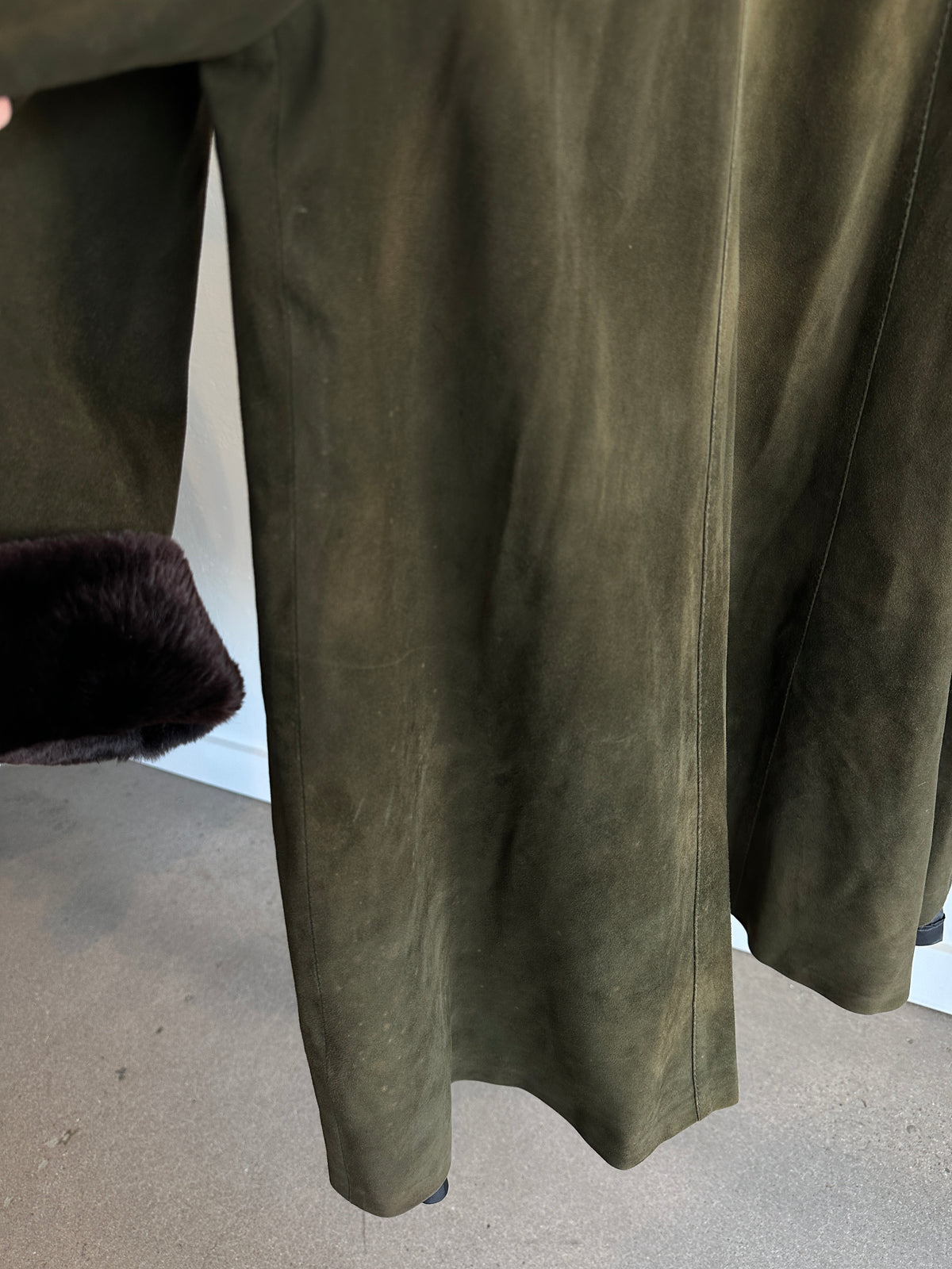 Pierre Cardin Olive Green Suede Fox and Chinchilla Trim Coat