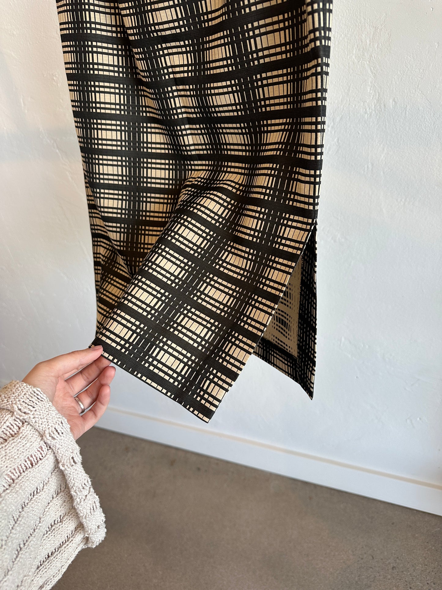 Vintage J.Crew Plaid Cream and Black Midi Skirt