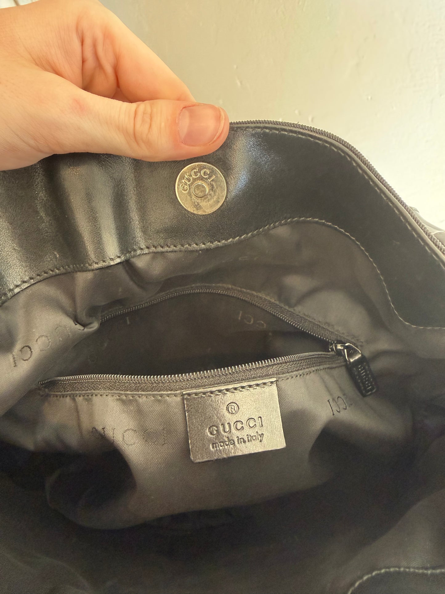 Vintage Gucci Black Nylon Hobo Bag with Bamboo Handle
