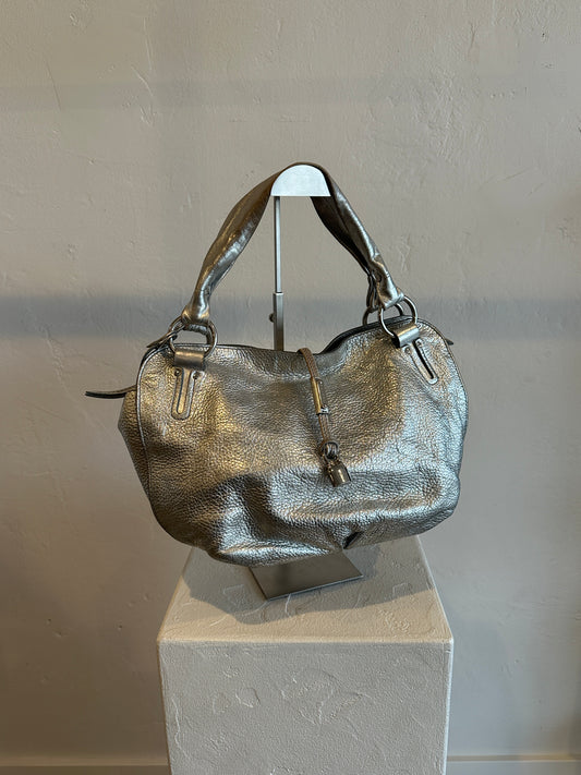 Celine Bittersweet Metallic Silver Leather Shoulder Tote