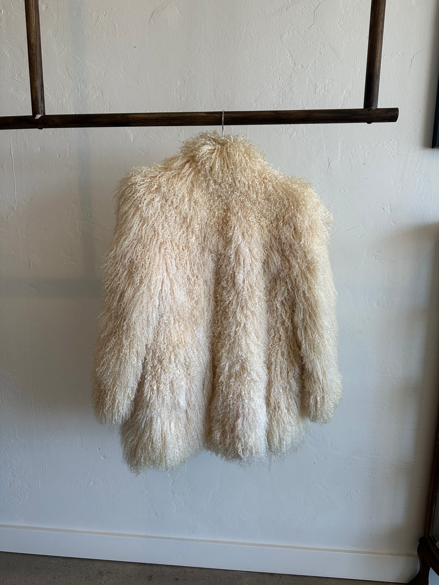 Vintage Mongolian Lamb Fur Coat in Cream