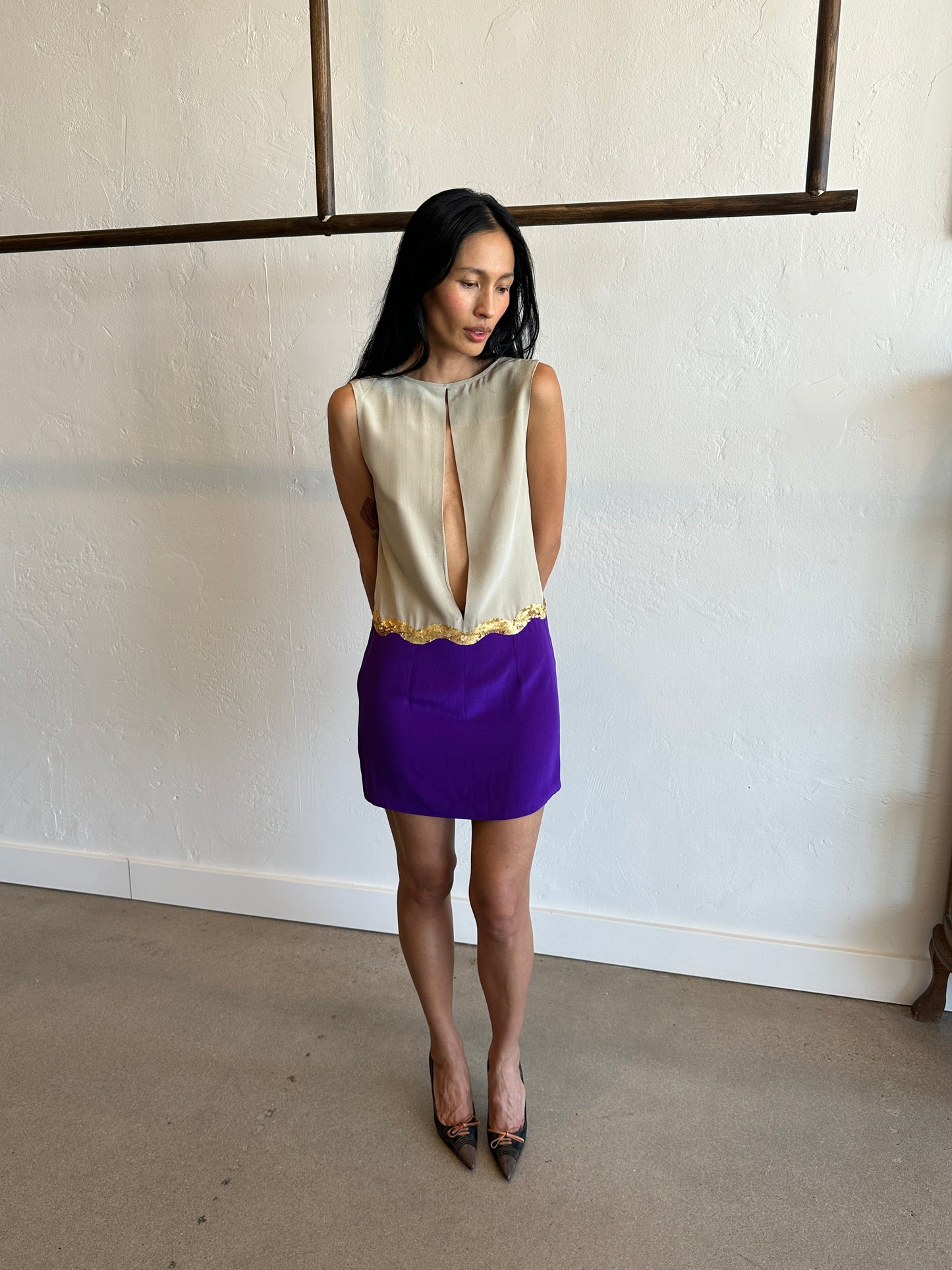 Silk Colorblock Mini Dress