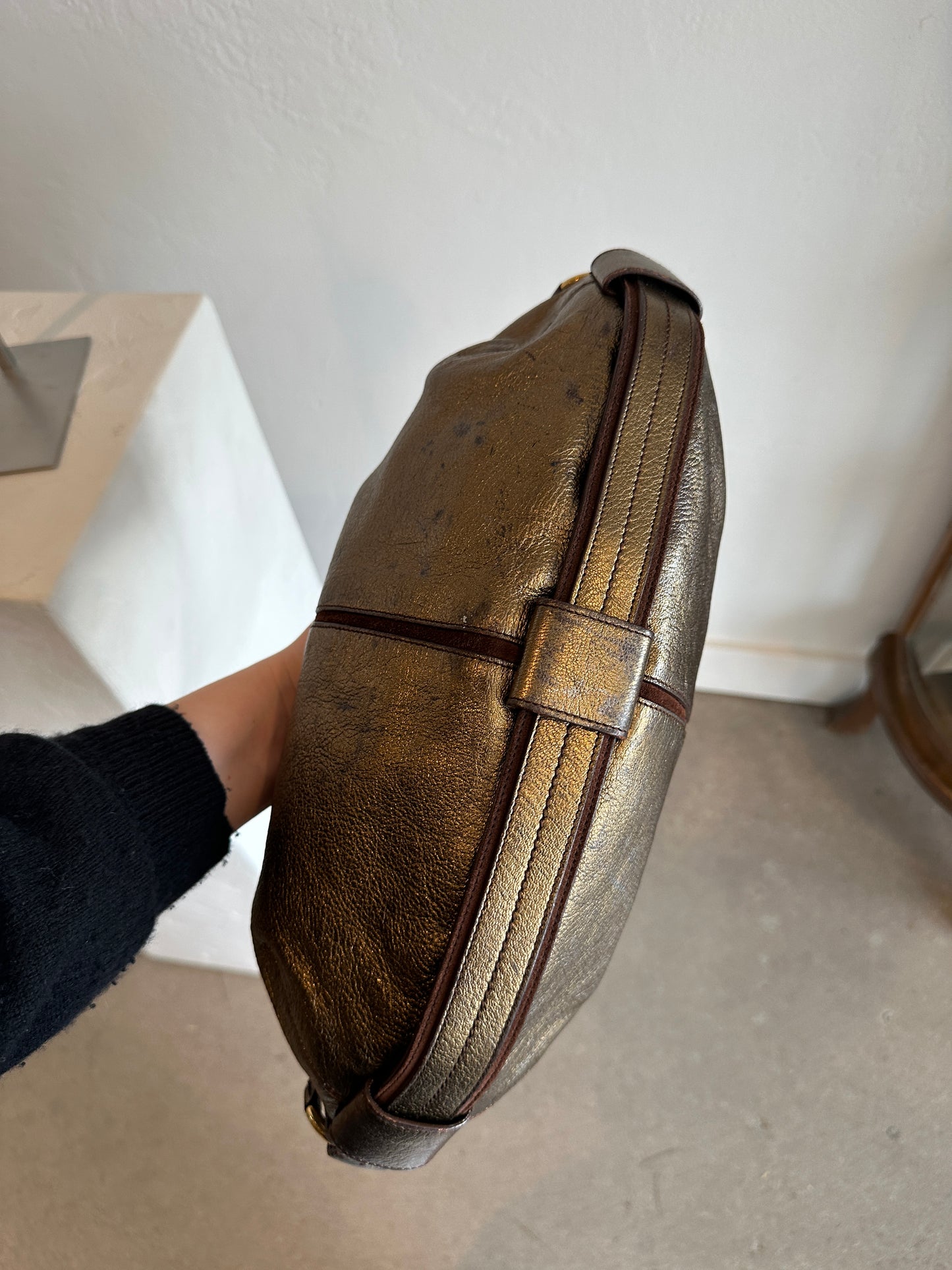 Yves Saint Laurent Rive Gauche Metallic Leather Hobo Shoulder Bag
