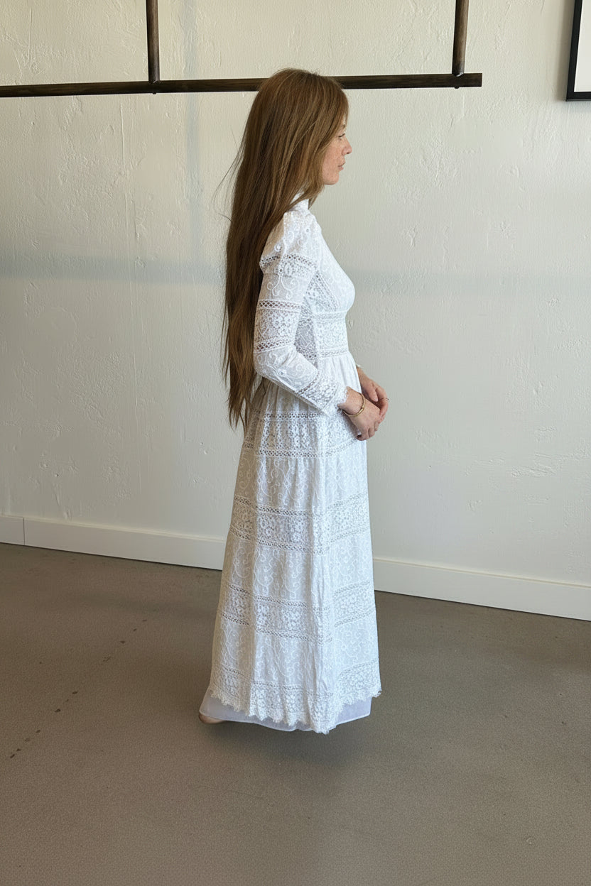 1970s Edwardian Revival Lace Bridal Dress