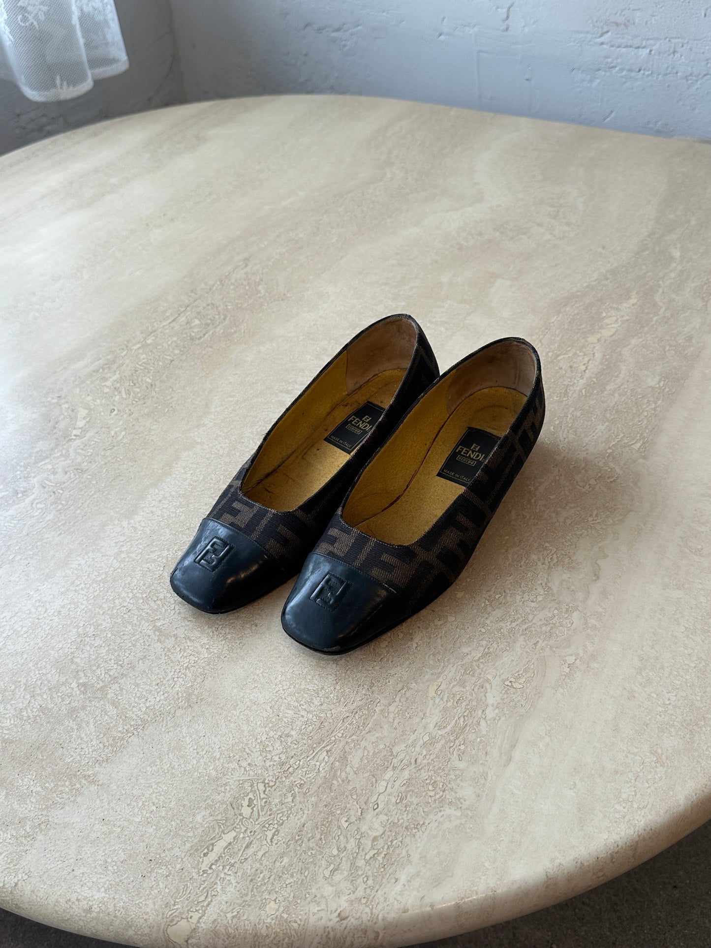 Vintage Fendi Zucca Monogram Square-Toe Pumps-Size 36