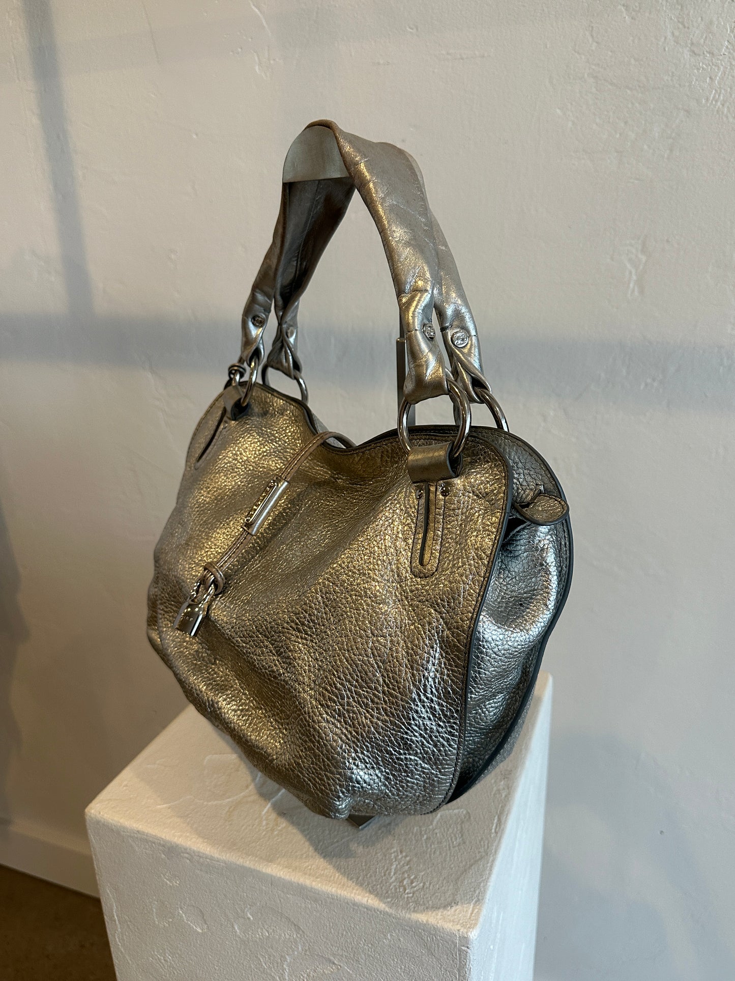 Celine Bittersweet Metallic Silver Leather Shoulder Tote