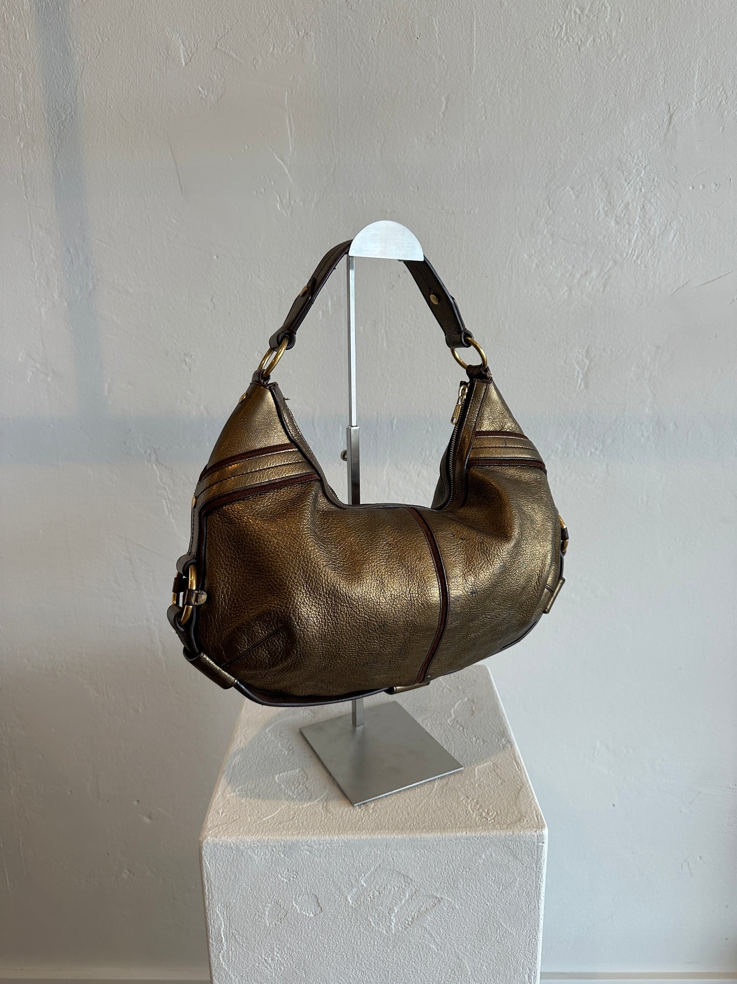Yves Saint Laurent Rive Gauche Metallic Leather Hobo Shoulder Bag