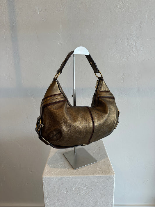 Yves Saint Laurent Rive Gauche Metallic Leather Hobo Shoulder Bag