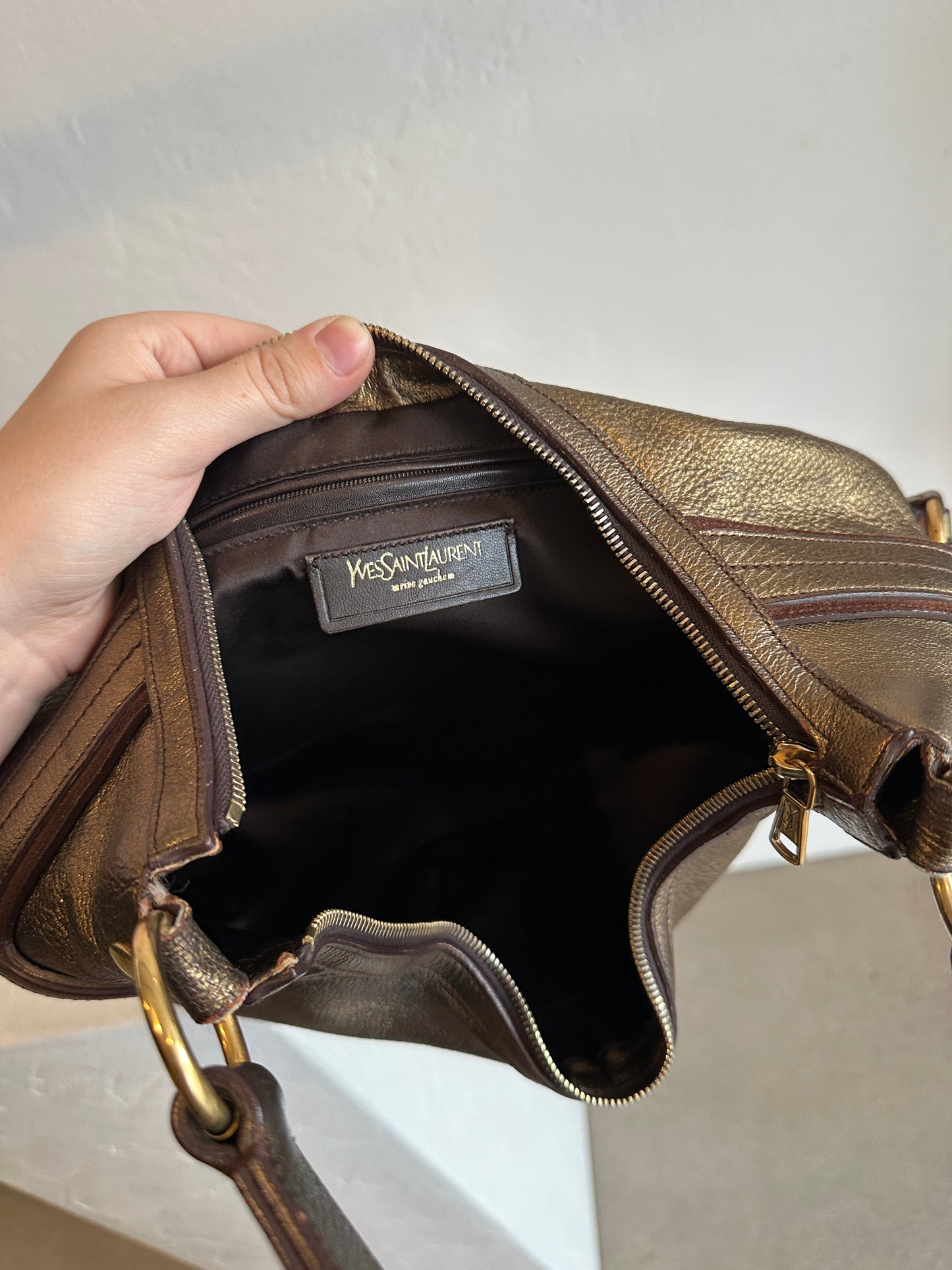 Yves Saint Laurent Rive Gauche Metallic Leather Hobo Shoulder Bag