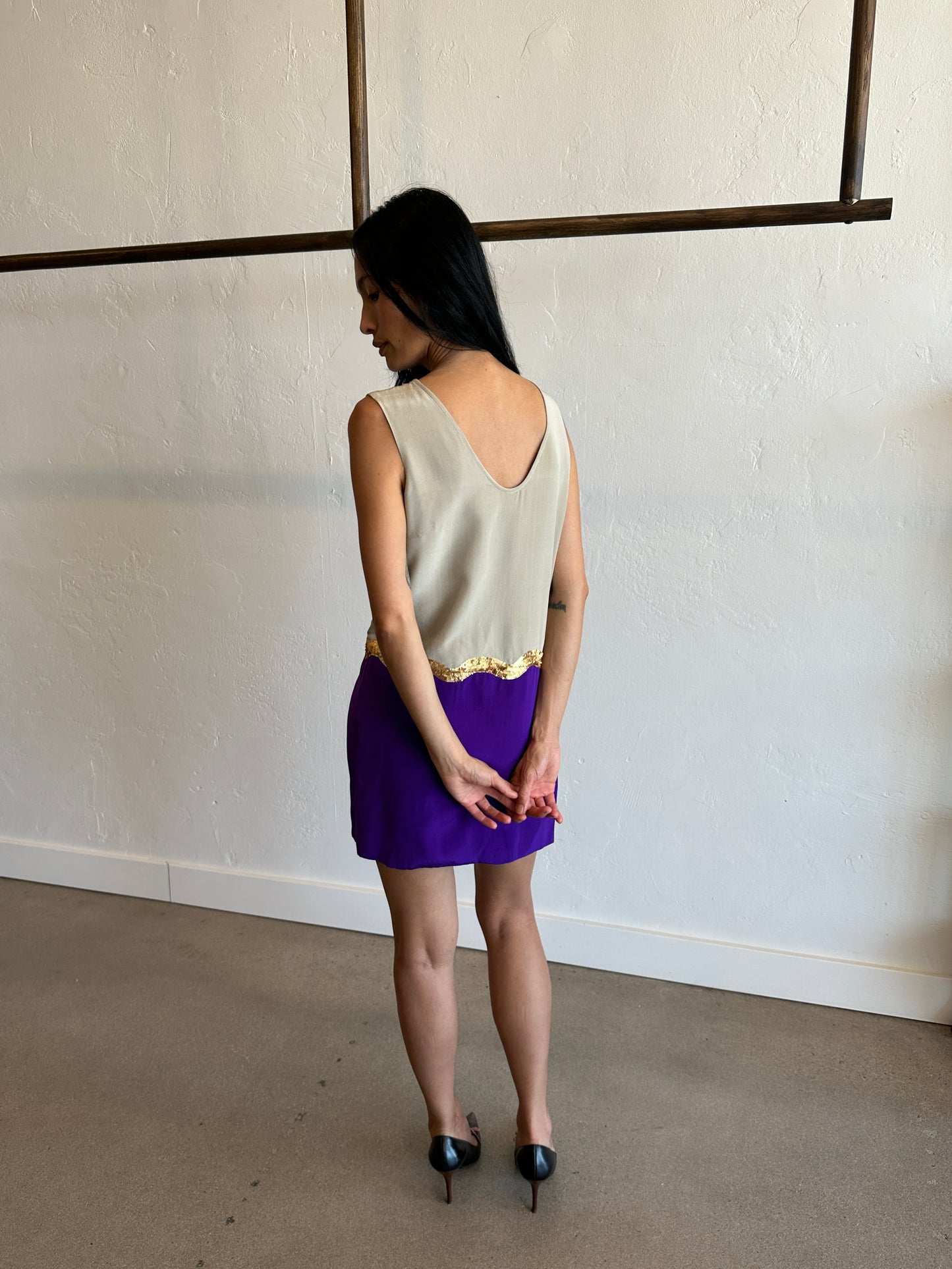 Silk Colorblock Mini Dress