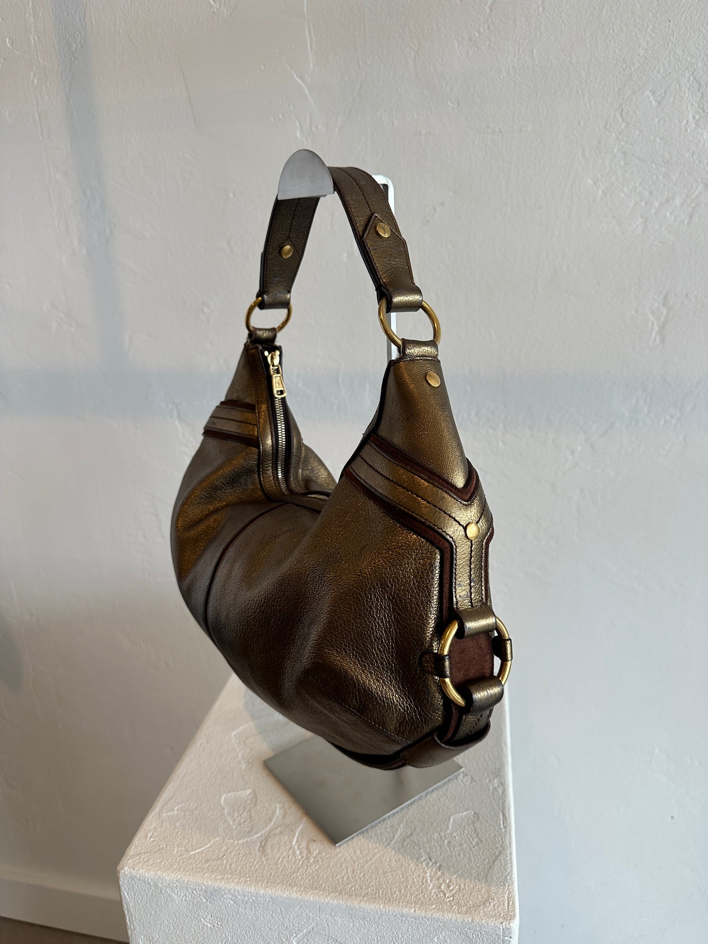 Yves Saint Laurent Rive Gauche Metallic Leather Hobo Shoulder Bag