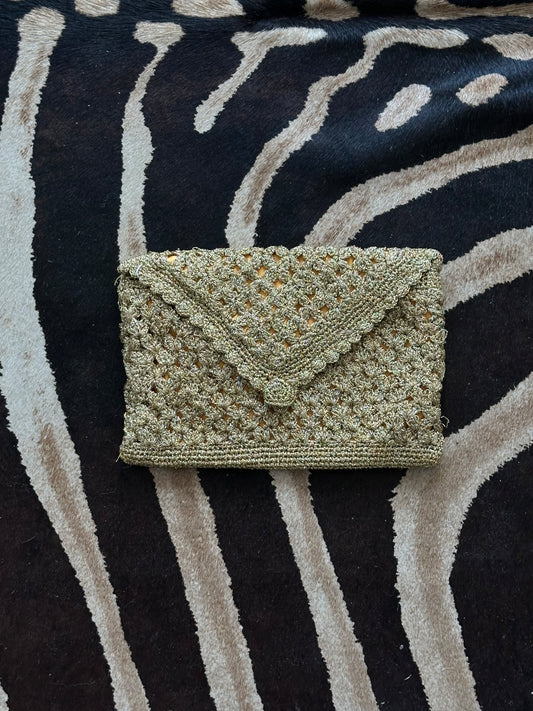 70s Gold Crochet Clutch
