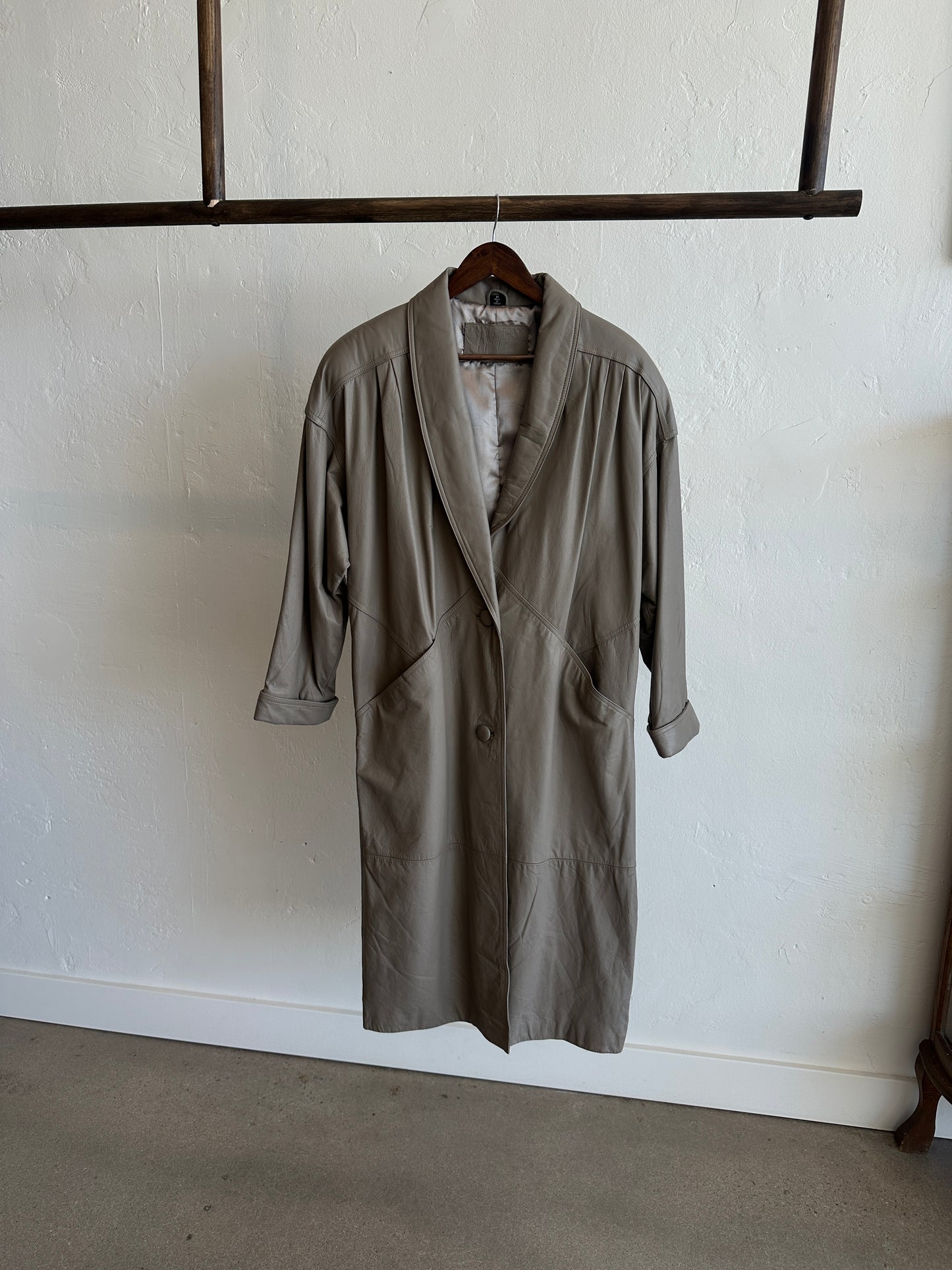 Vintage Taupe Leather Coat