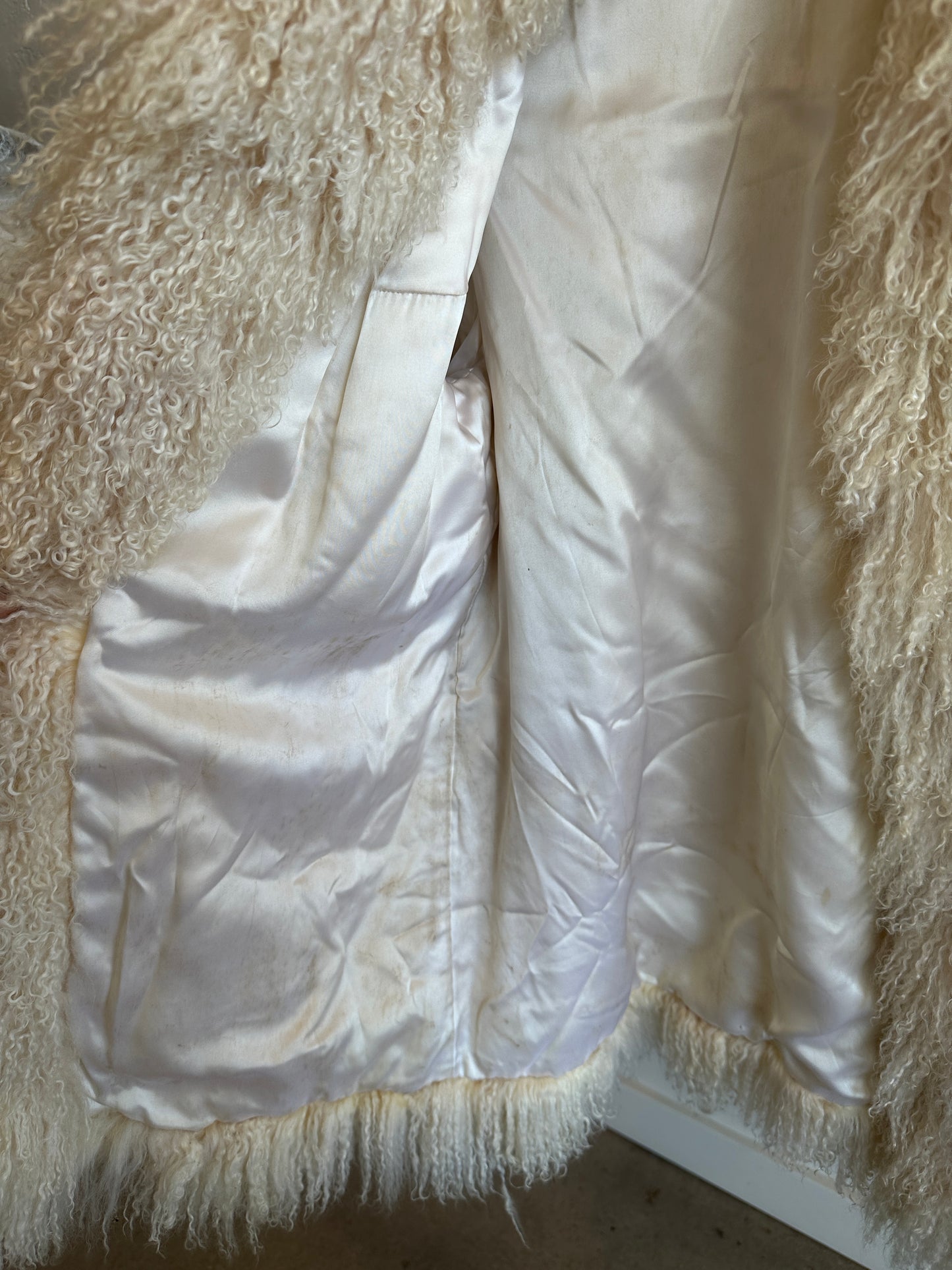 Vintage Mongolian Lamb Fur Coat in Cream