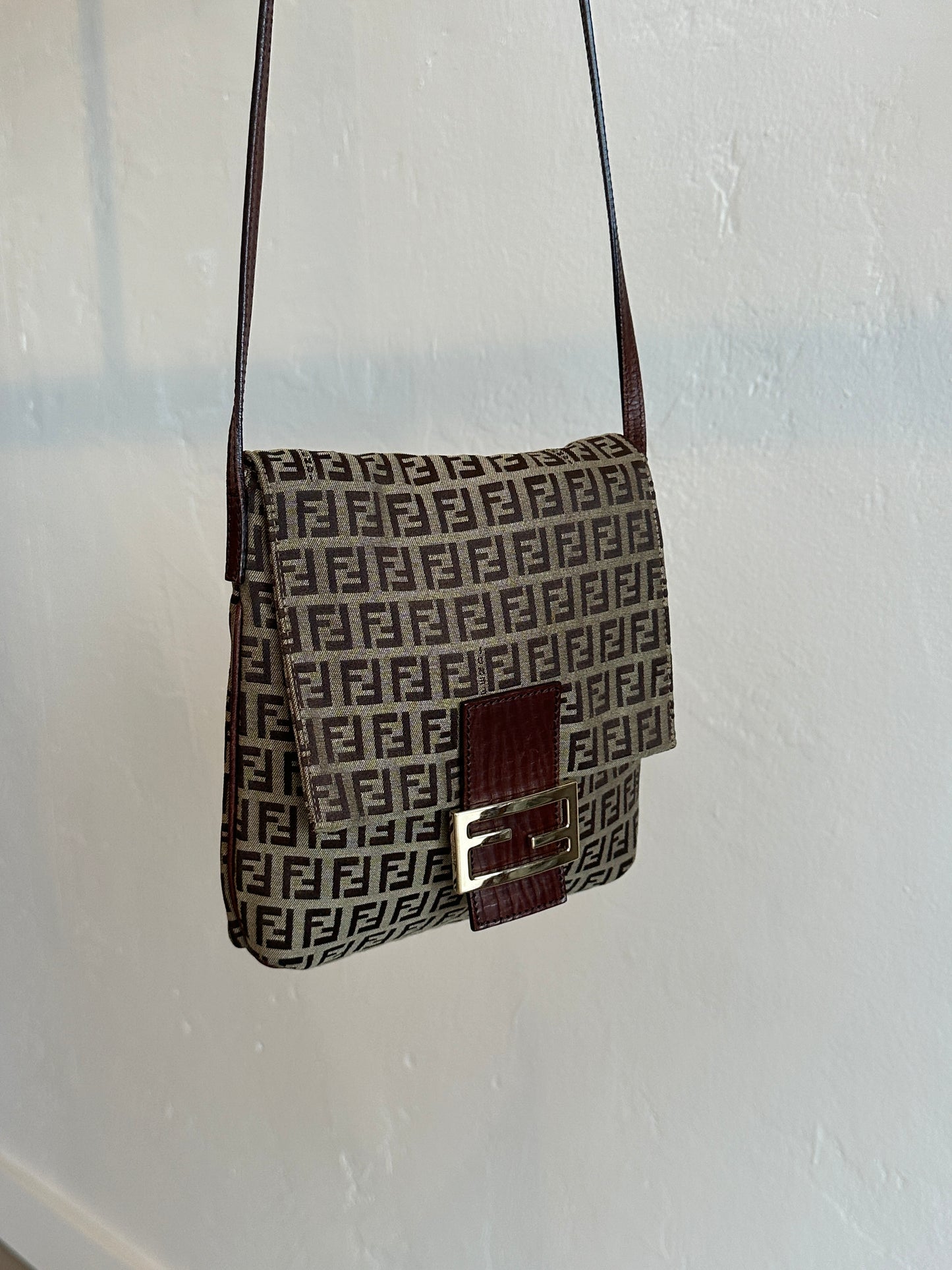 Fendi Zucchino Canvas Flap Crossbody Bag