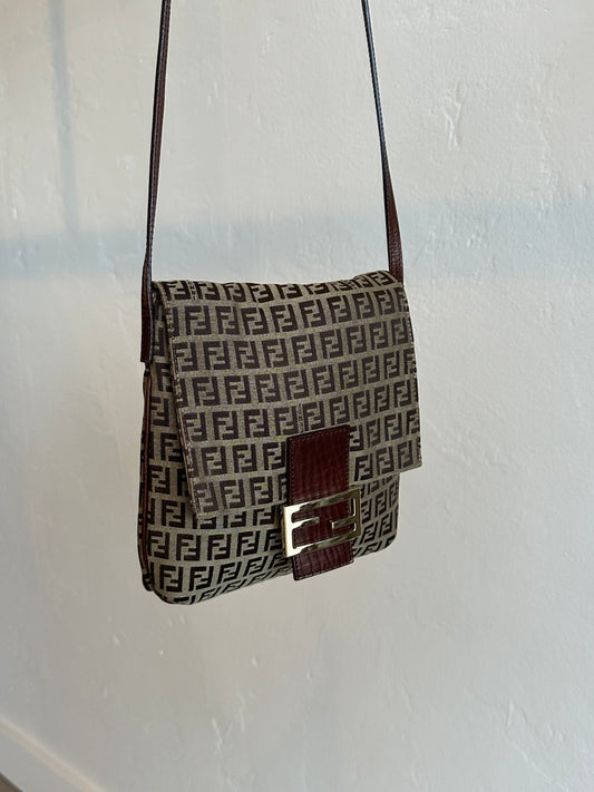 Fendi Zucchino Canvas Flap Crossbody Bag