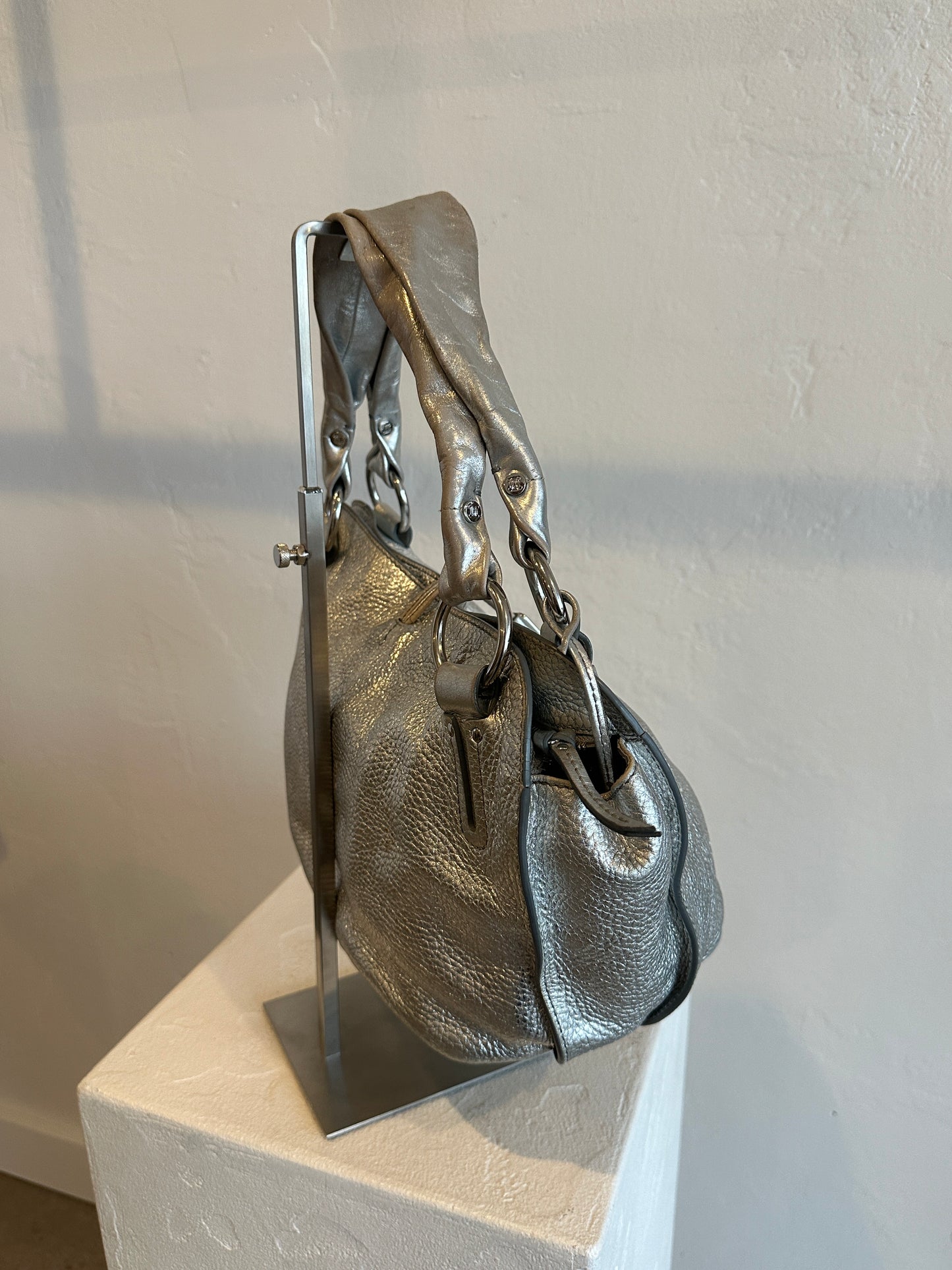 Celine Bittersweet Metallic Silver Leather Shoulder Tote