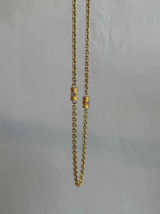 Vintage Gold Tone Chain Necklace with Embellished Barrel Stations