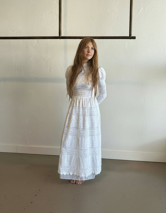 1970s Edwardian Revival Lace Bridal Dress
