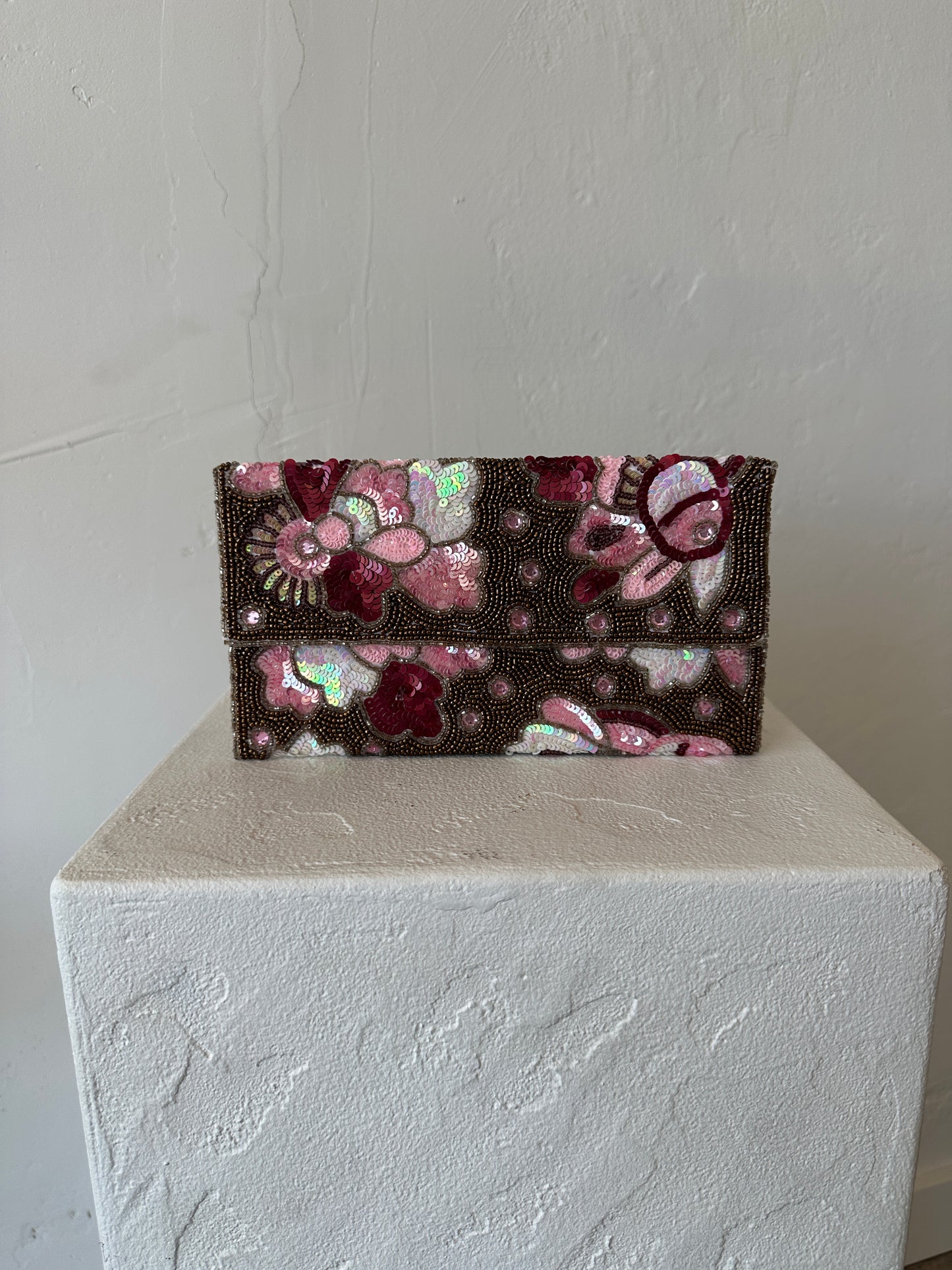 Beaded Floral Sequin Clutch