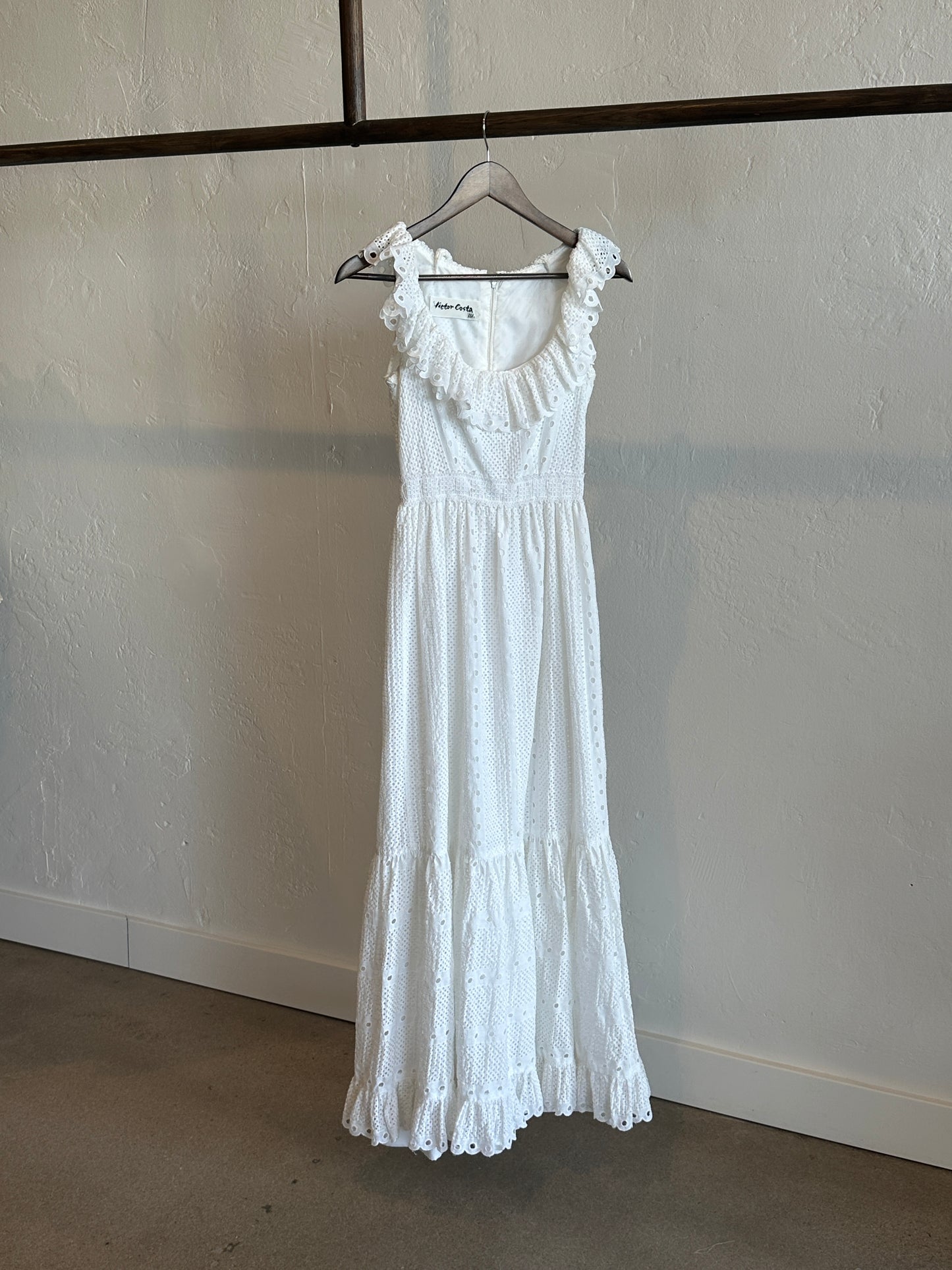 1970’s Victor Costa Eyelet Lace Prairie Maxi Dress