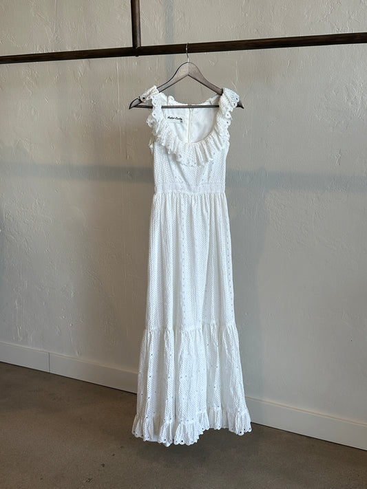 1970’s Victor Costa Eyelet Lace Prairie Maxi Dress