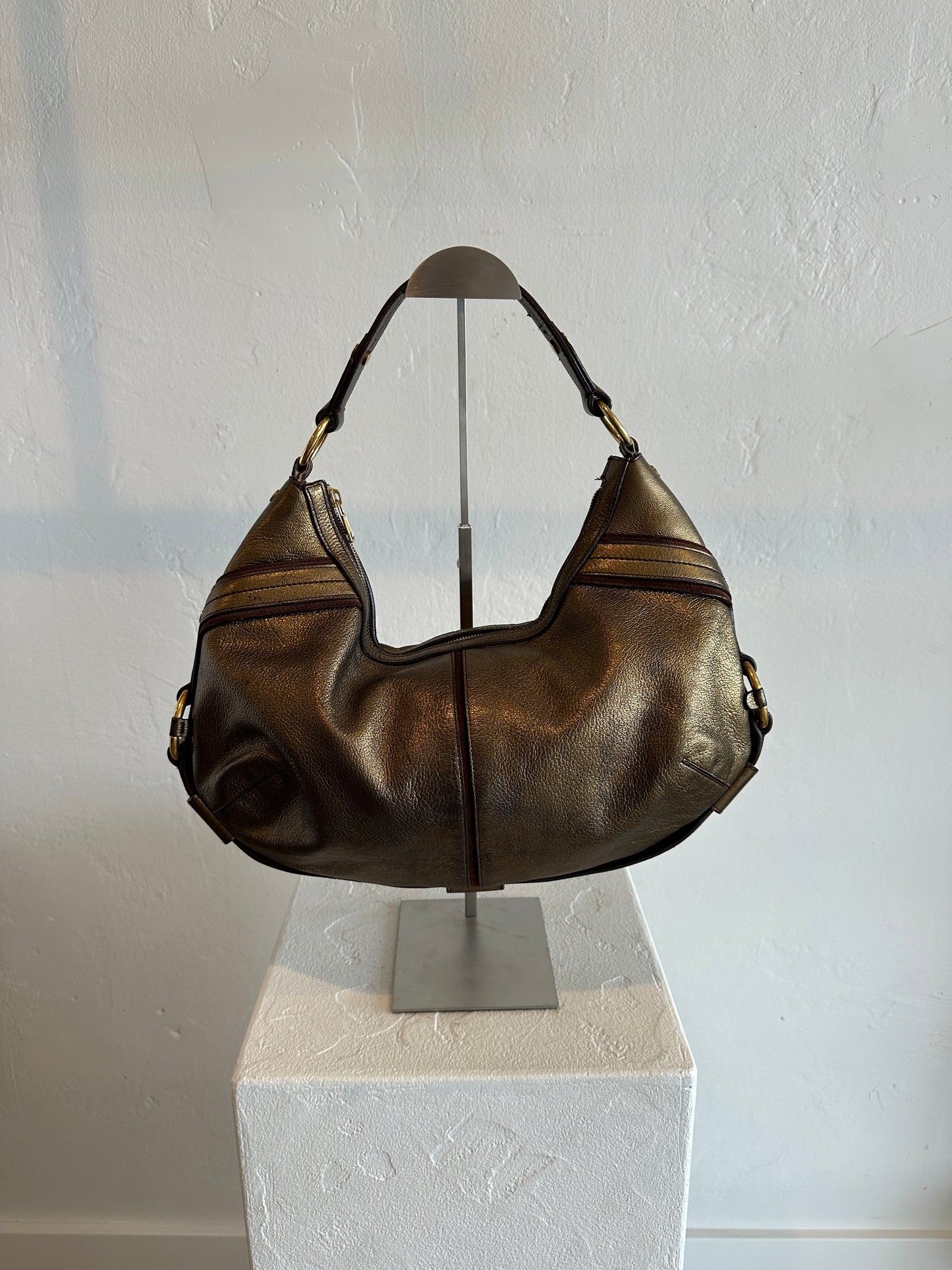 Yves Saint Laurent Rive Gauche Metallic Leather Hobo Shoulder Bag