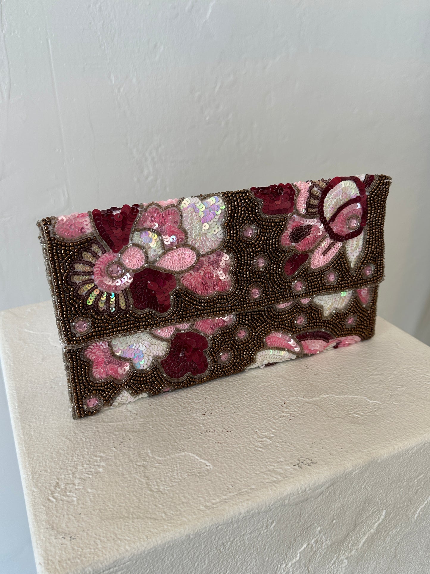 Beaded Floral Sequin Clutch