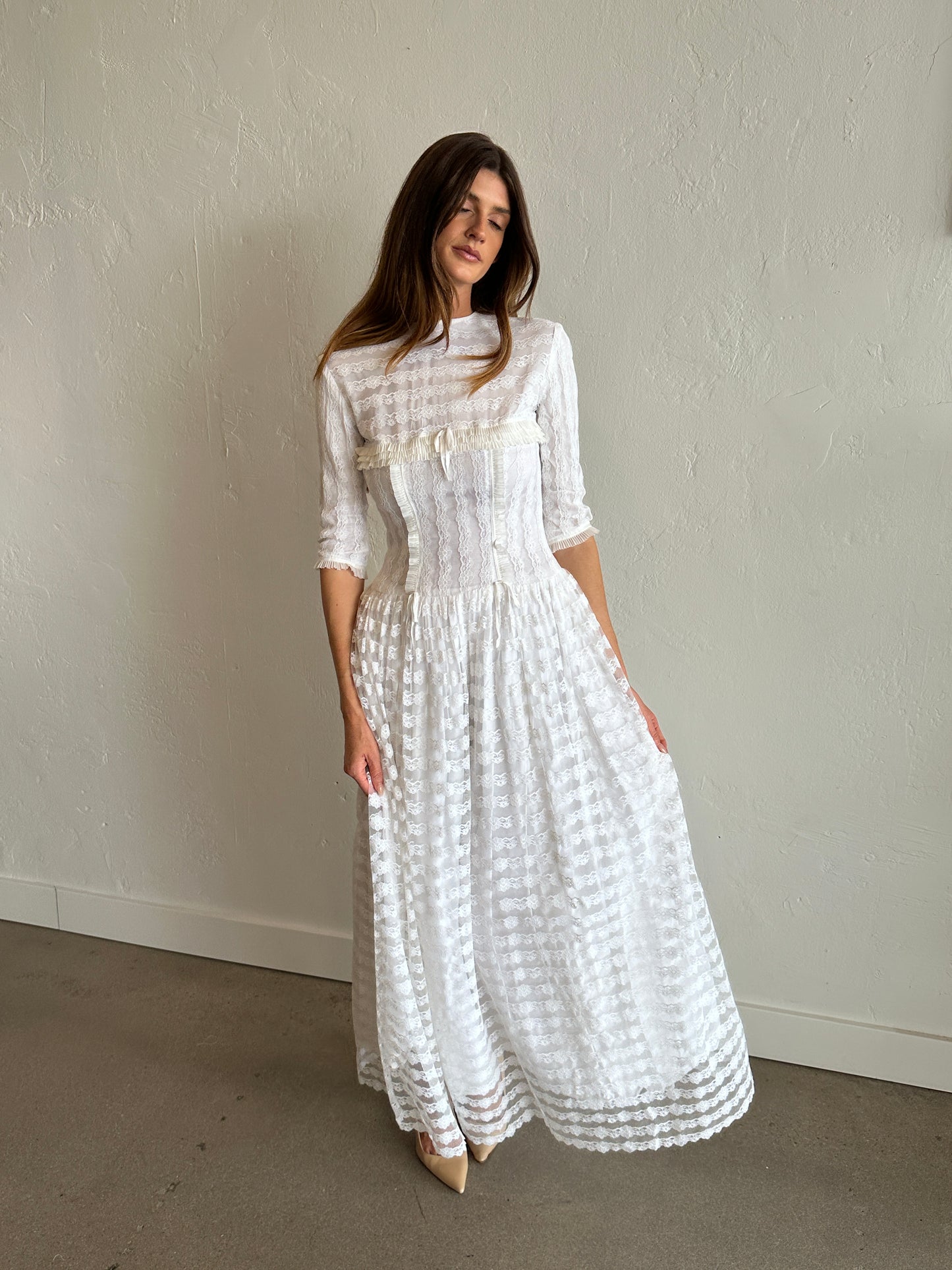 Vintage Mode de Paris Lace Maxi Dress