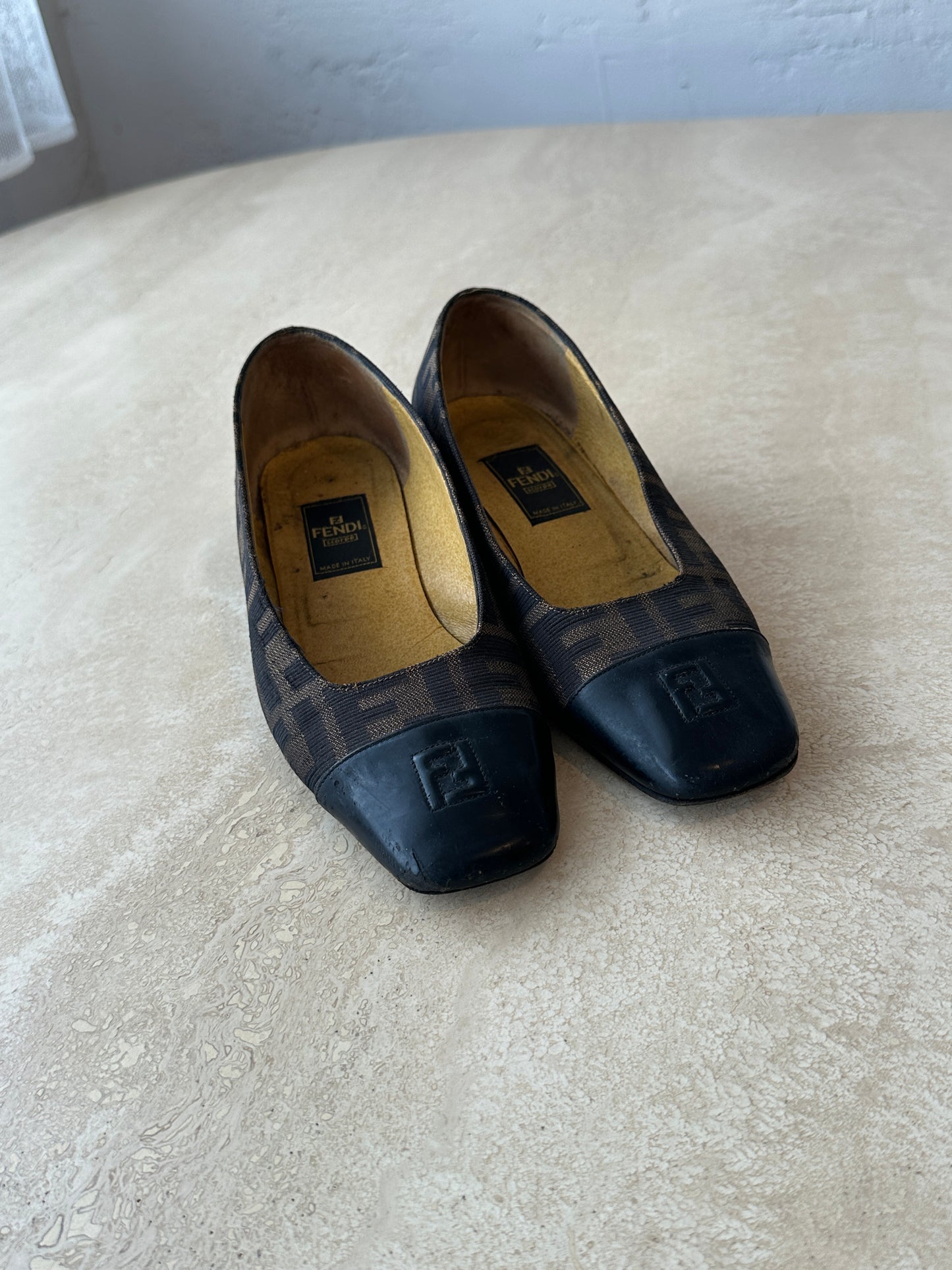 Vintage Fendi Zucca Monogram Square-Toe Pumps-Size 36
