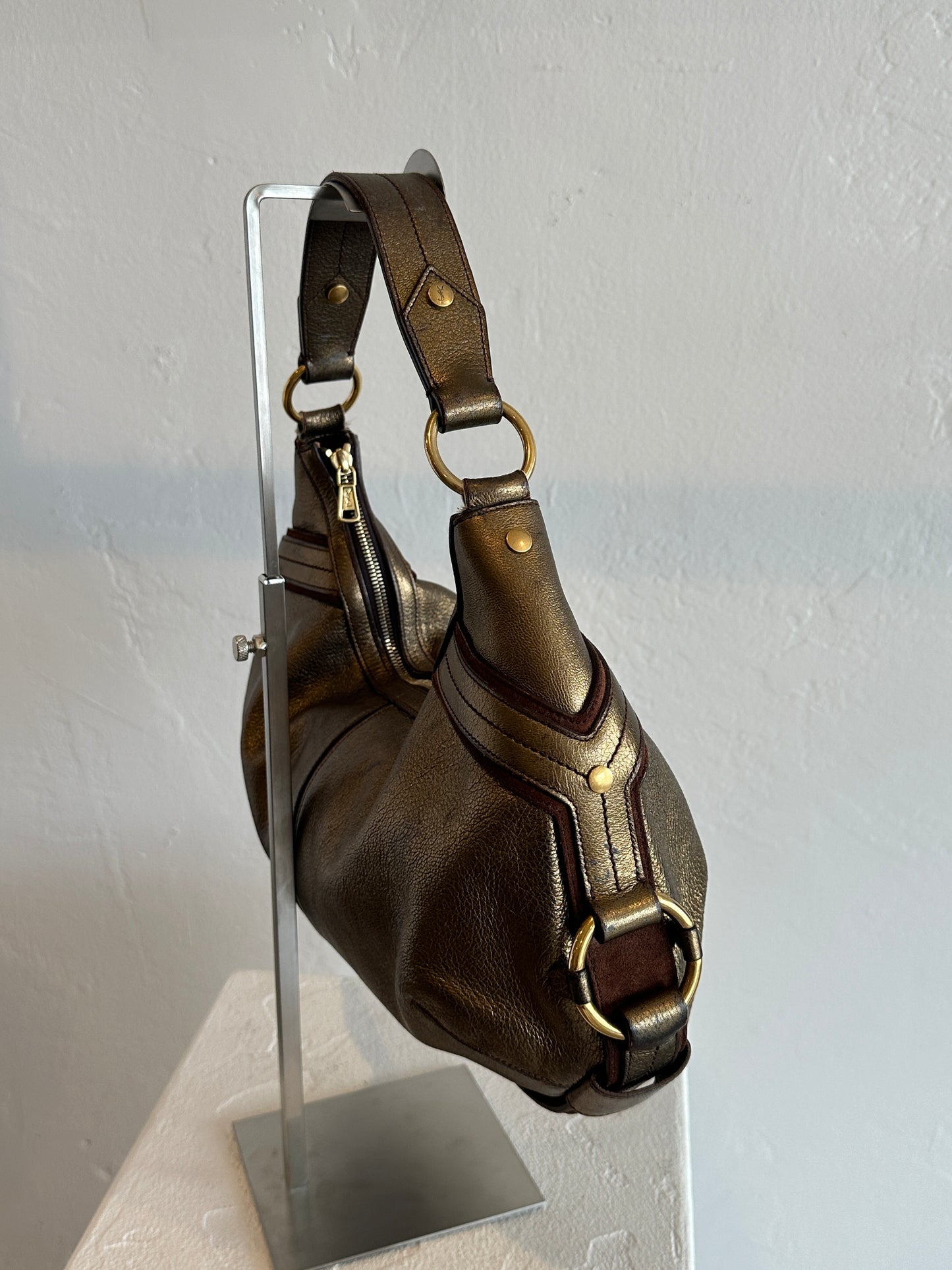Yves Saint Laurent Rive Gauche Metallic Leather Hobo Shoulder Bag