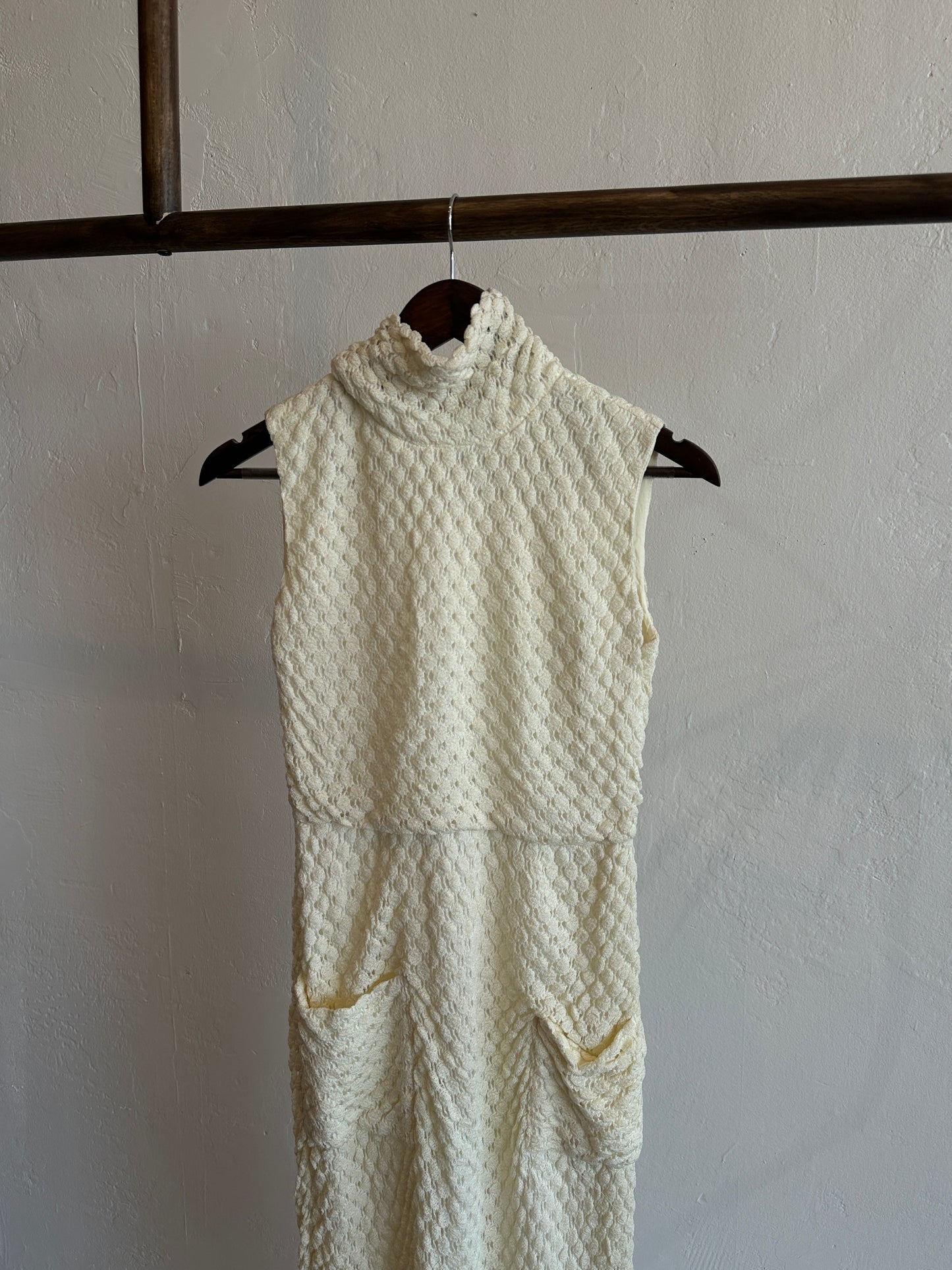 1960s Ivory Textured Crochet Column Dress