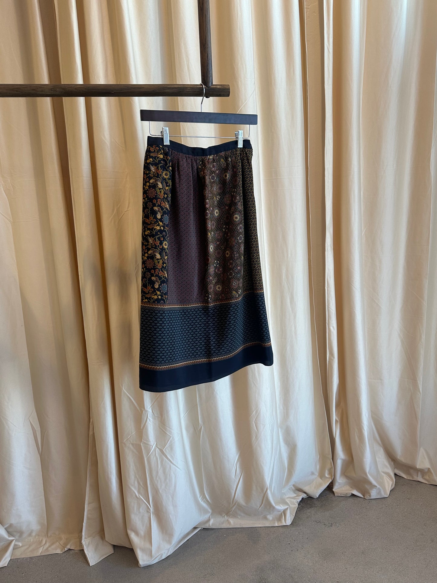 1970s Silk Print Panel Skirt