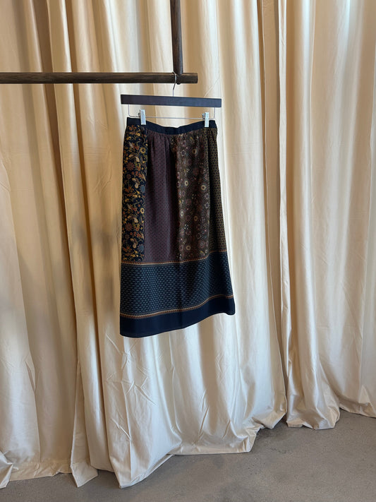 1970s Silk Print Panel Skirt