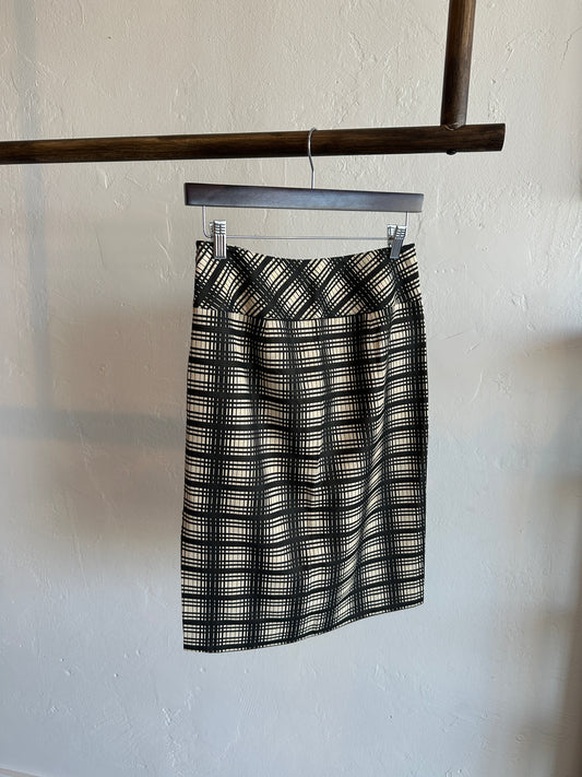 Vintage J.Crew Plaid Cream and Black Midi Skirt