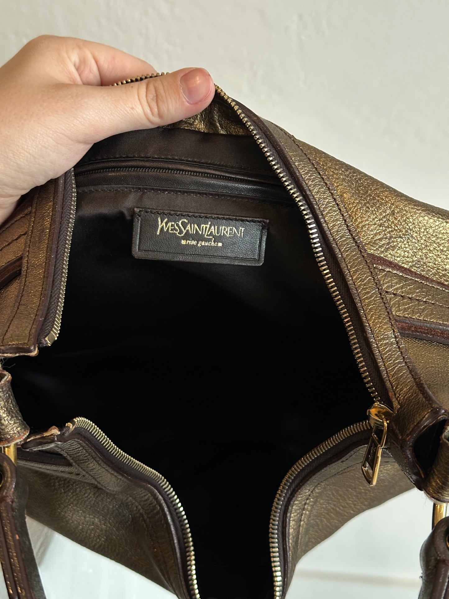 Yves Saint Laurent Rive Gauche Metallic Leather Hobo Shoulder Bag