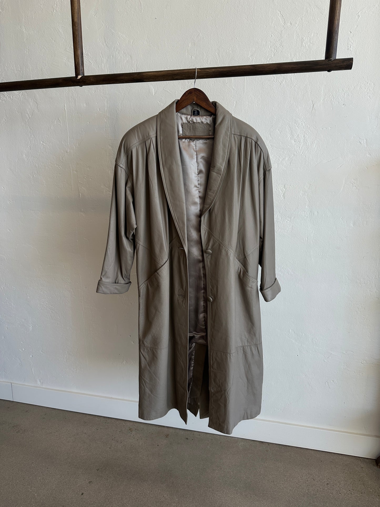 Vintage Taupe Leather Coat
