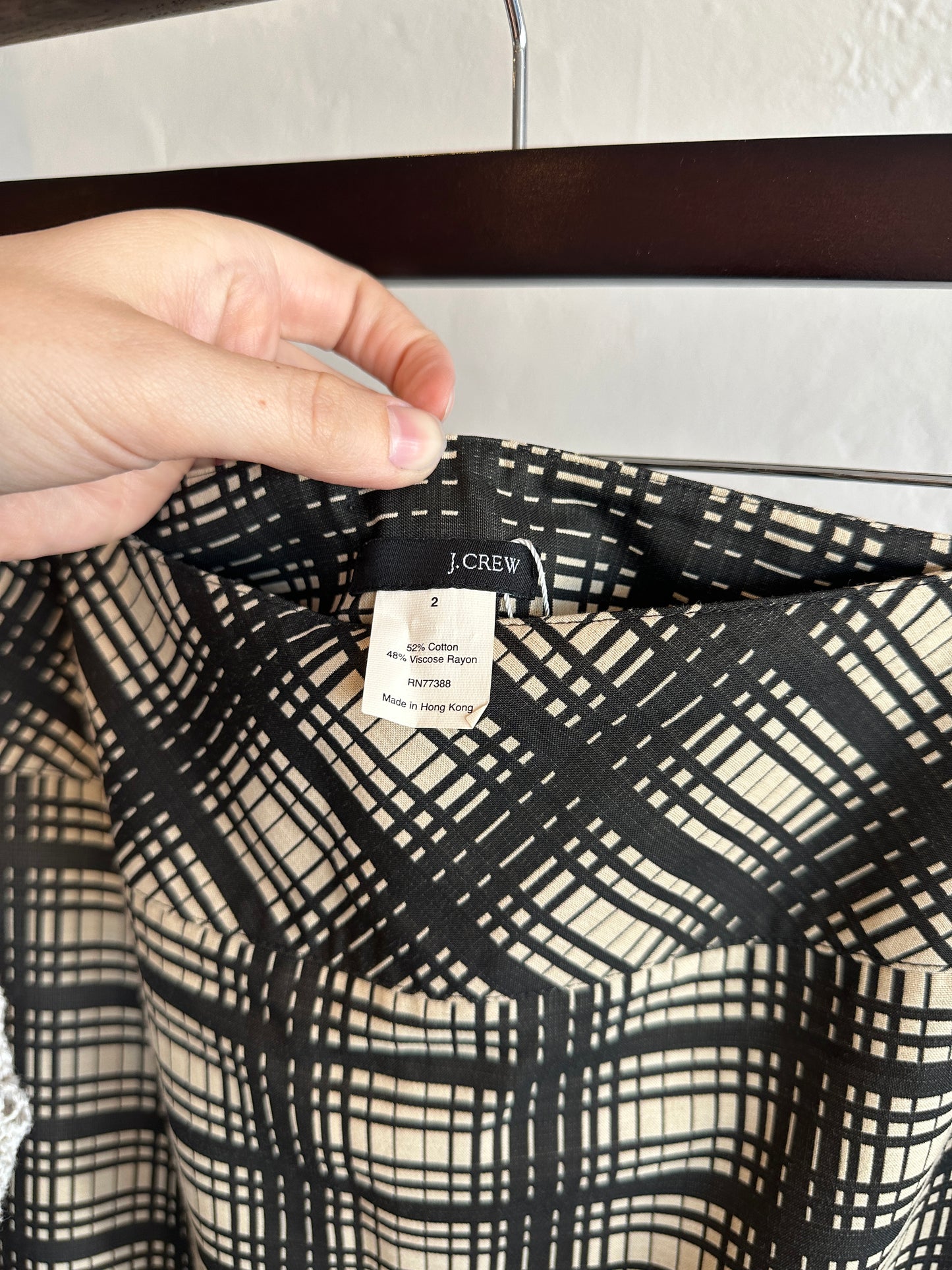 Vintage J.Crew Plaid Cream and Black Midi Skirt