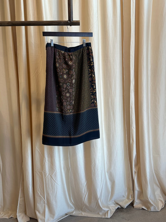 1970s Silk Print Panel Skirt