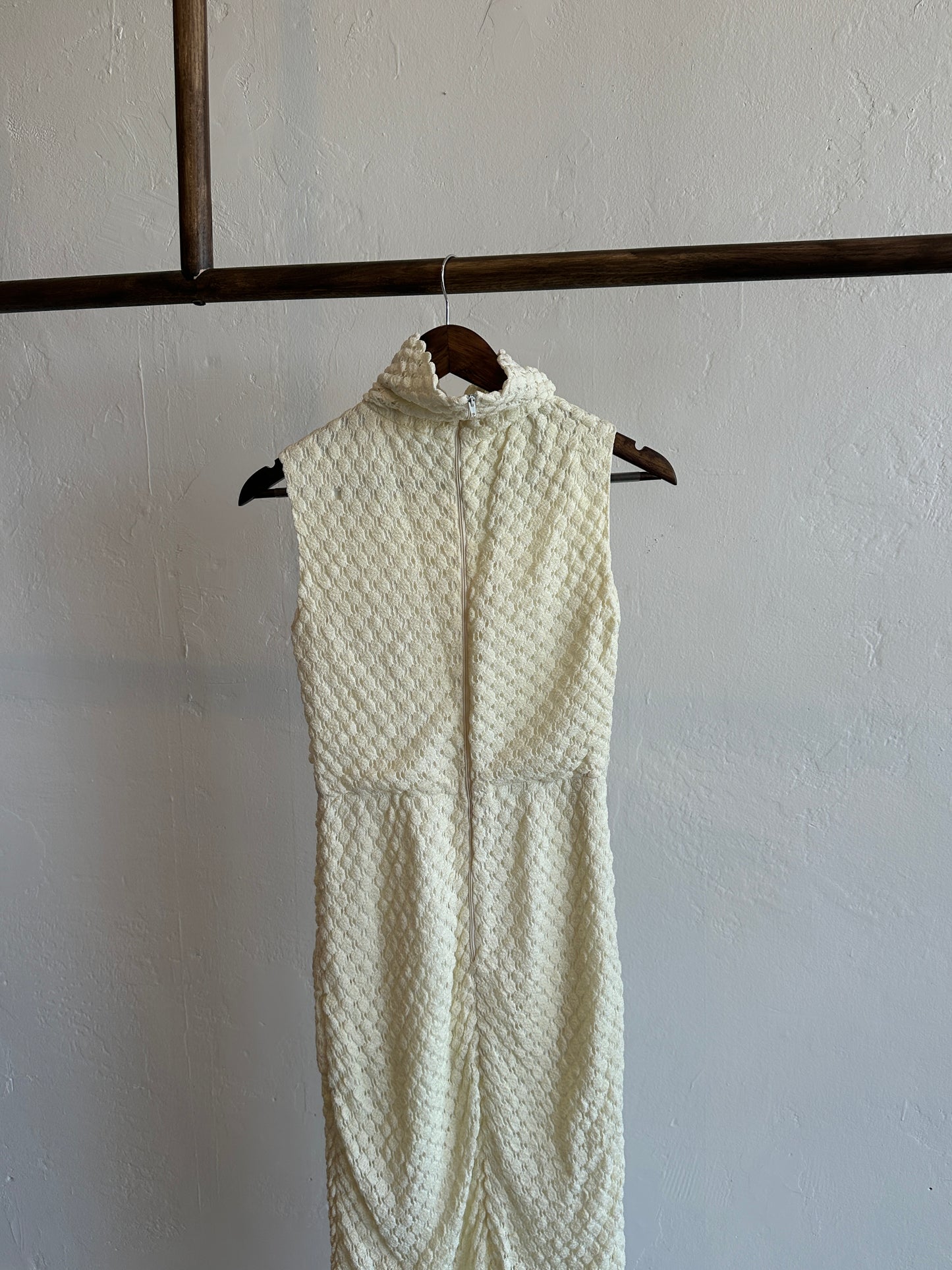 1960s Ivory Textured Crochet Column Dress