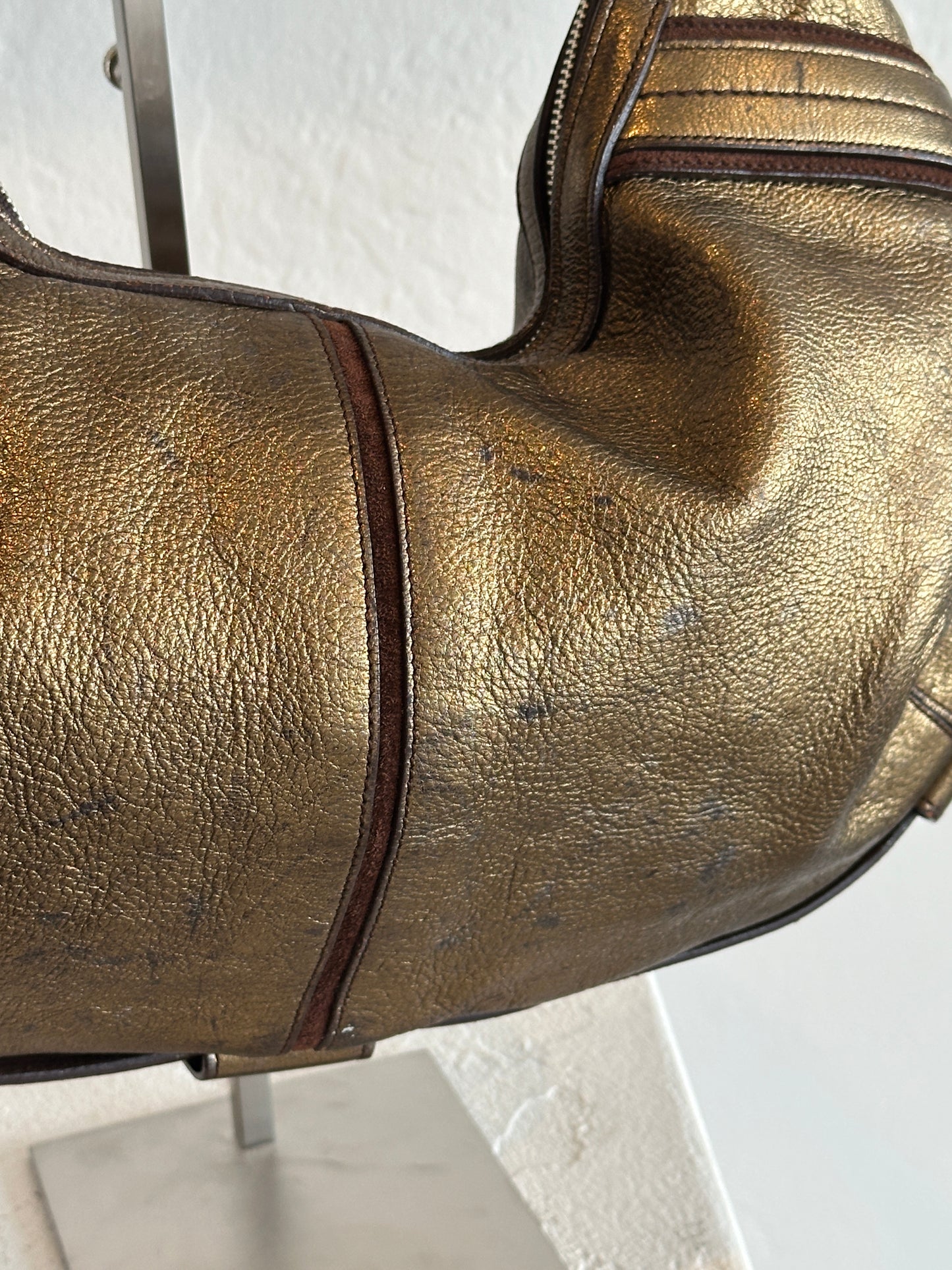 Yves Saint Laurent Rive Gauche Metallic Leather Hobo Shoulder Bag