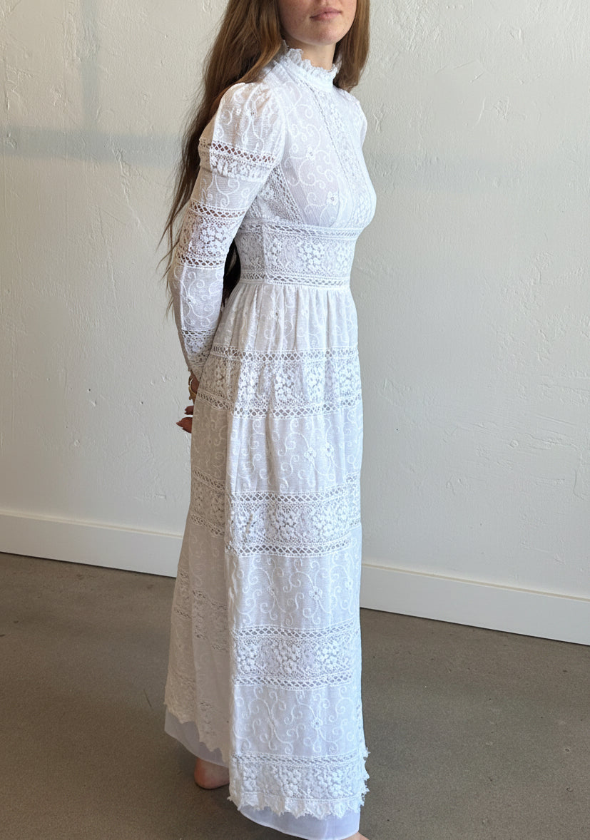 1970s Edwardian Revival Lace Bridal Dress