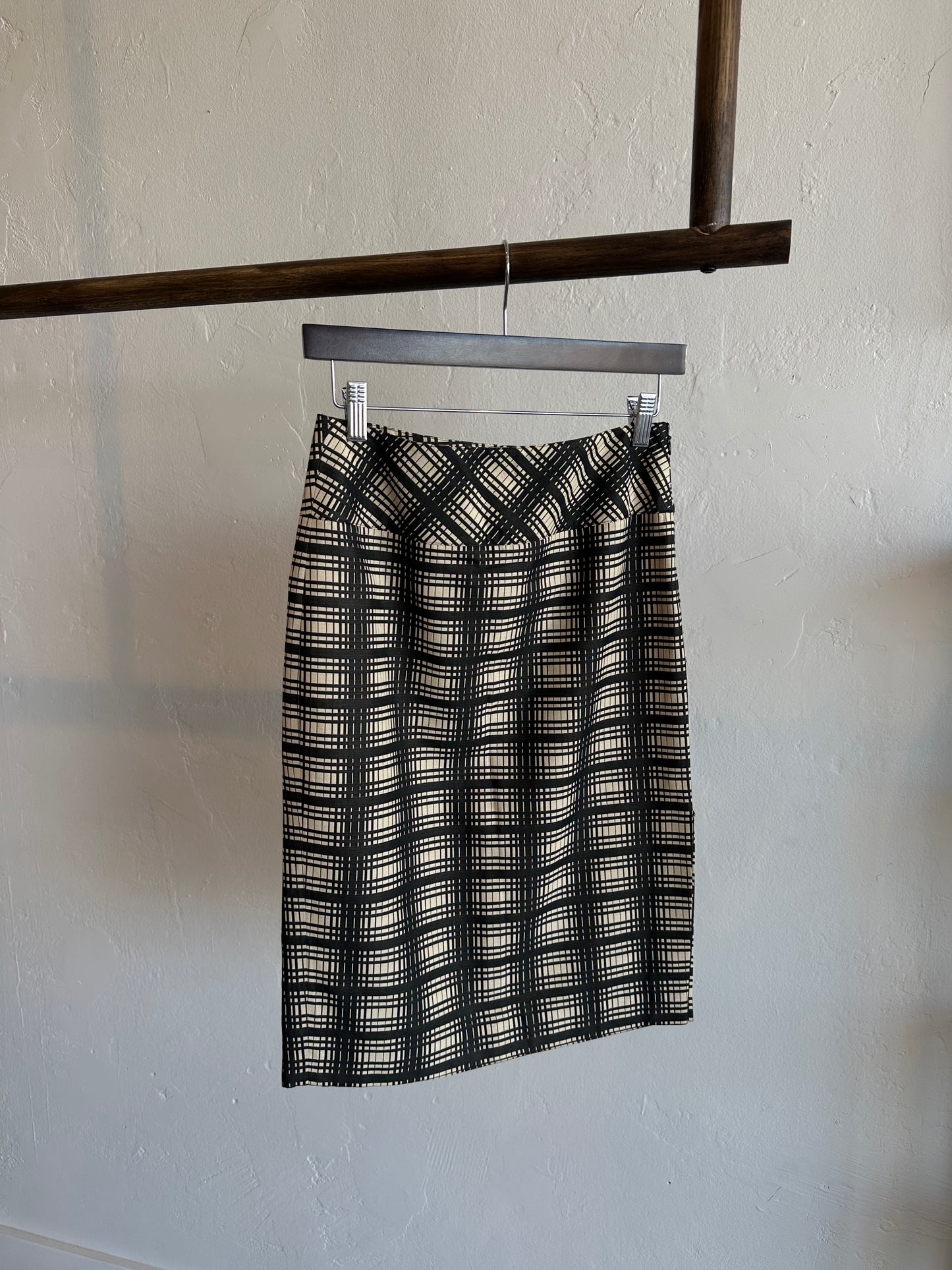 Vintage J.Crew Plaid Cream and Black Midi Skirt