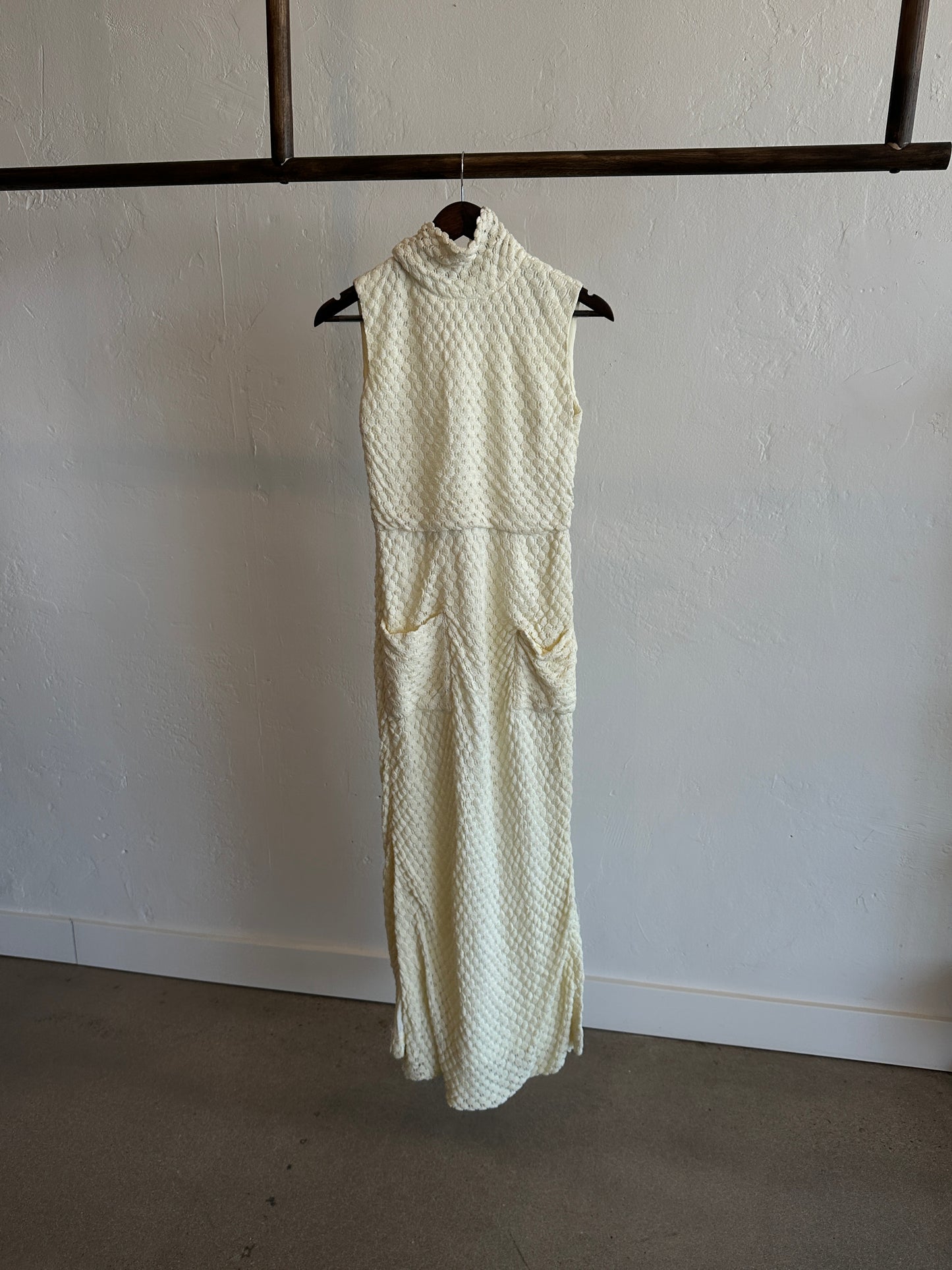 1960s Ivory Textured Crochet Column Dress