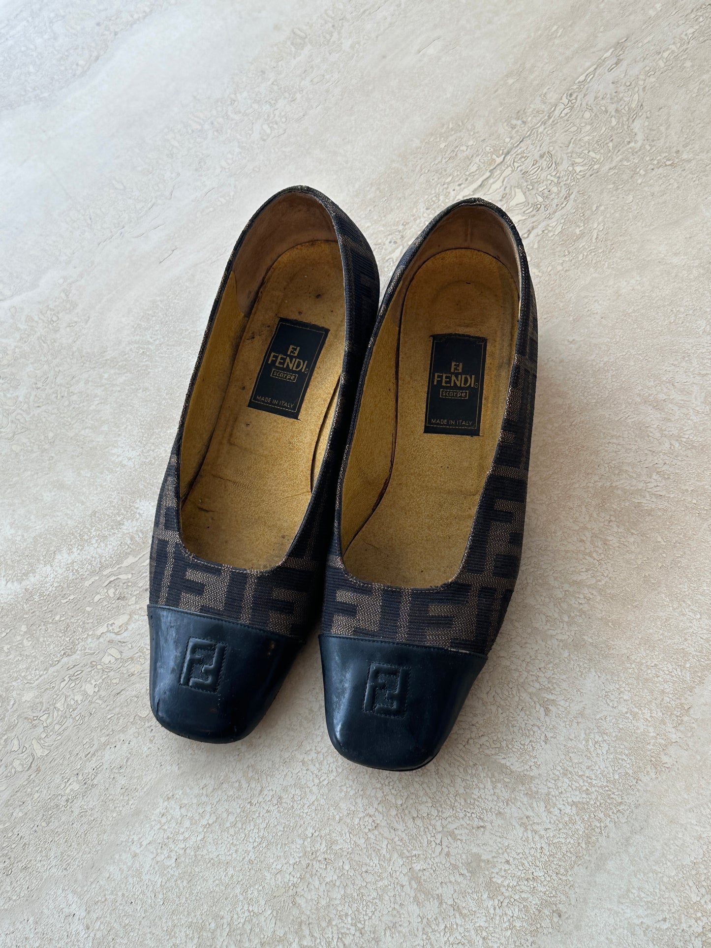 Vintage Fendi Zucca Monogram Square-Toe Pumps-Size 36