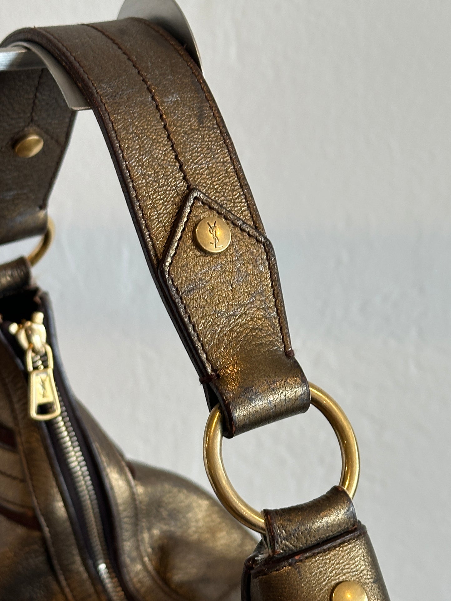 Yves Saint Laurent Rive Gauche Metallic Leather Hobo Shoulder Bag