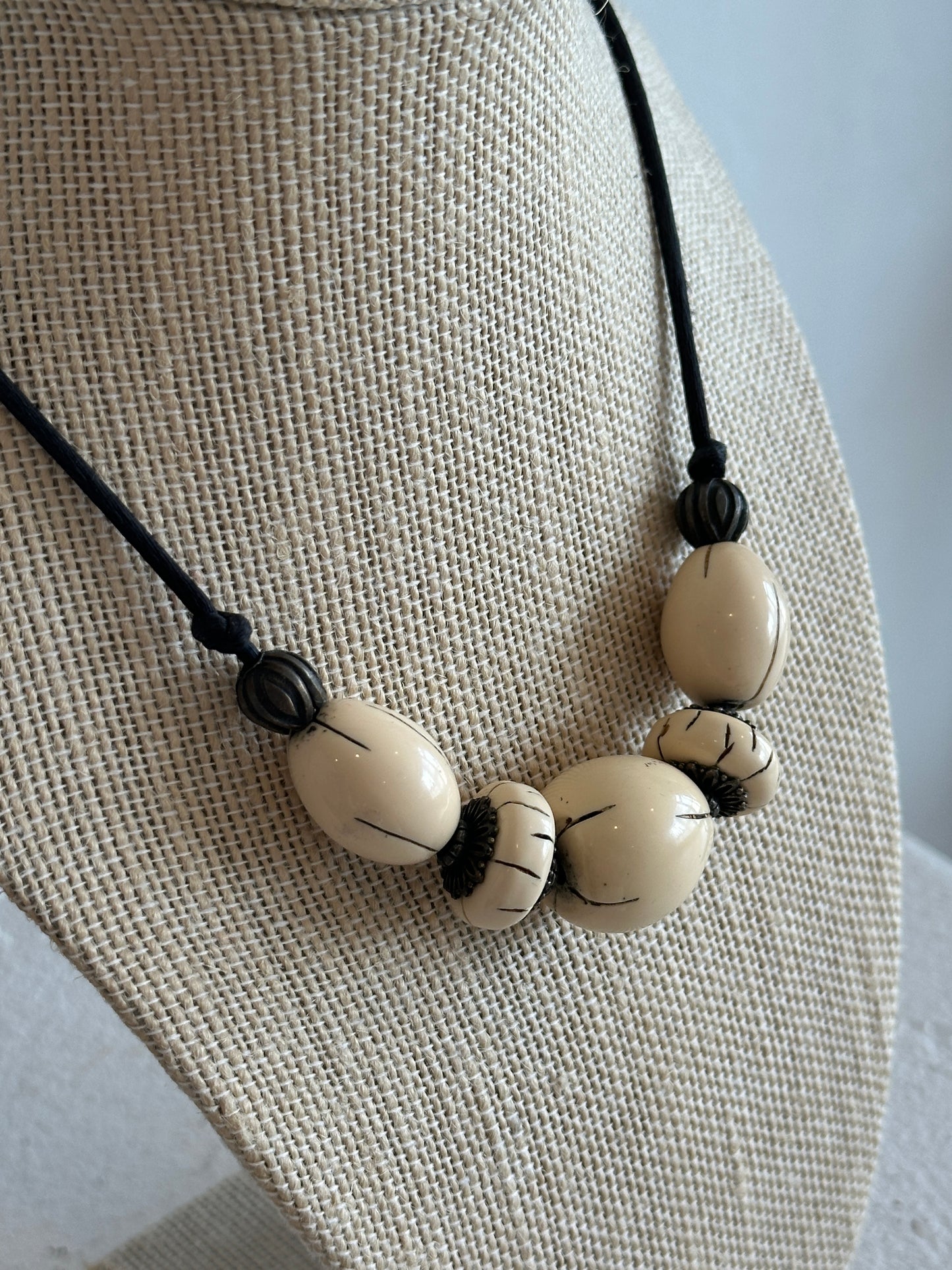 Vintage Hand-Carved Bead Necklace