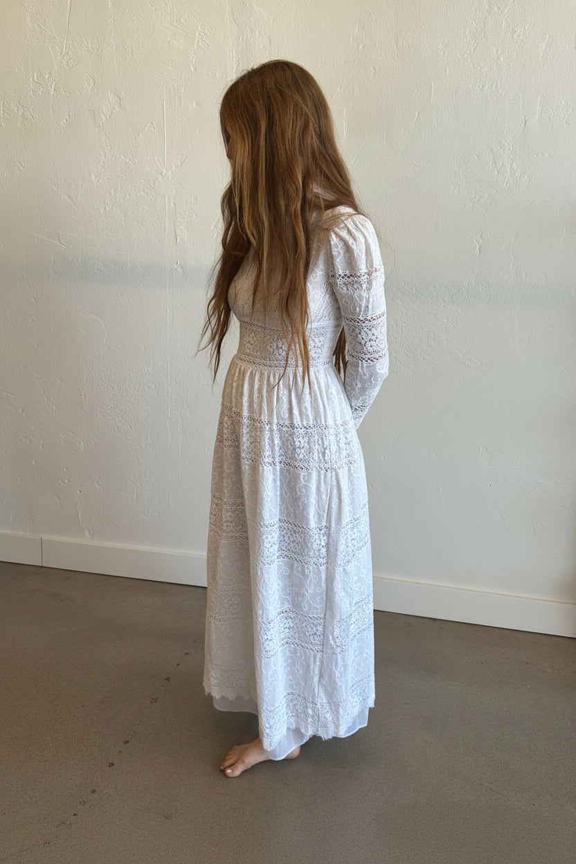 1970s Edwardian Revival Lace Bridal Dress